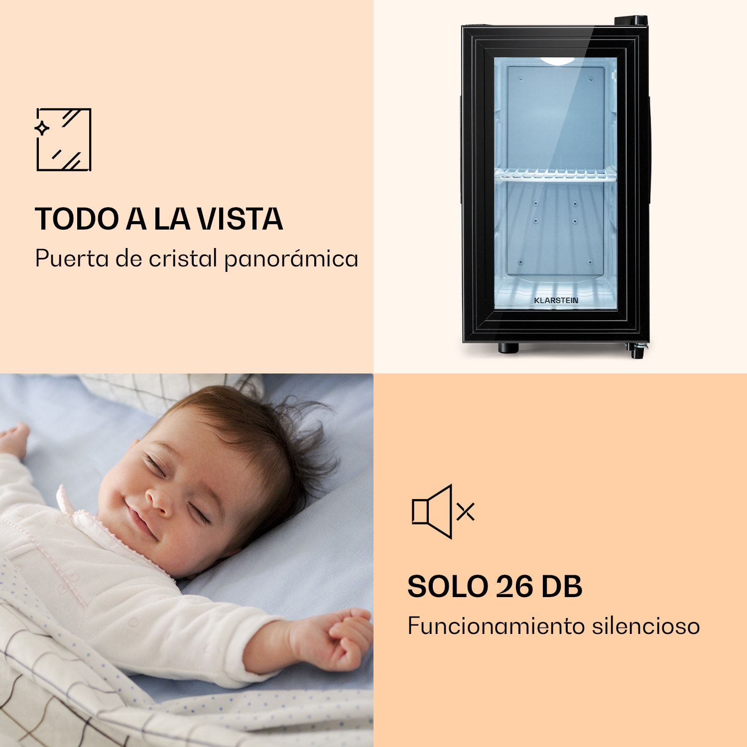 Nevera Brooklyn 23 Slim LED puerta de cristal con inserto de plástico 23 L | Negro