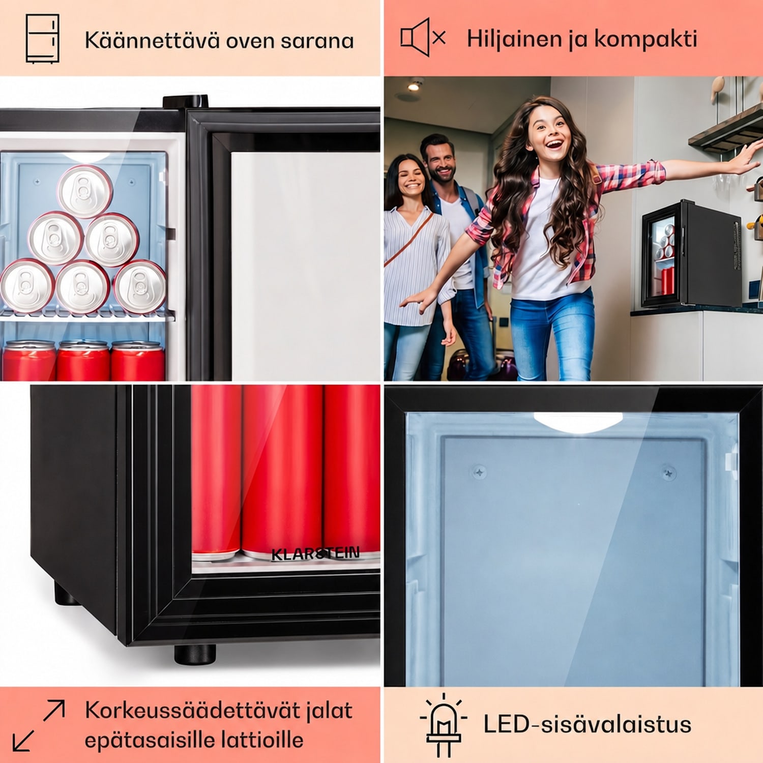 Brooklyn 23 Slim jääkaappi LED muovihylly lasiovi 23 L | Musta