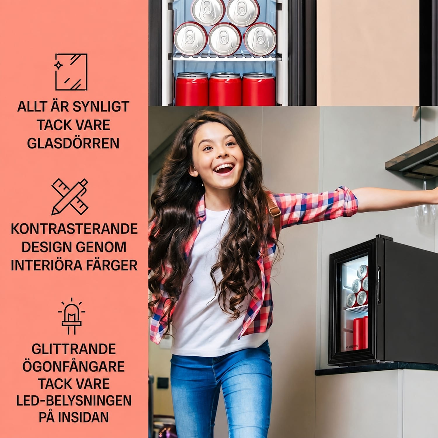 Brooklyn 23 Slim Kylskåp LED plastinsats glasdörr 