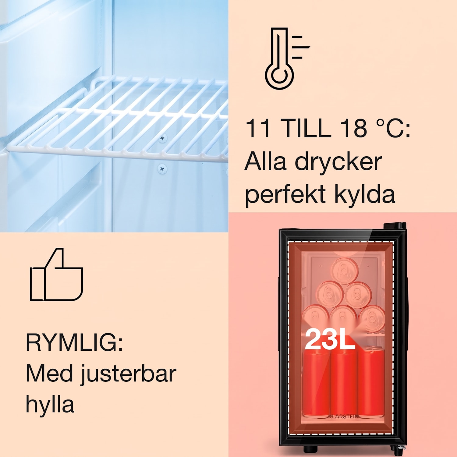 Brooklyn 23 Slim Kylskåp LED plastinsats glasdörr 