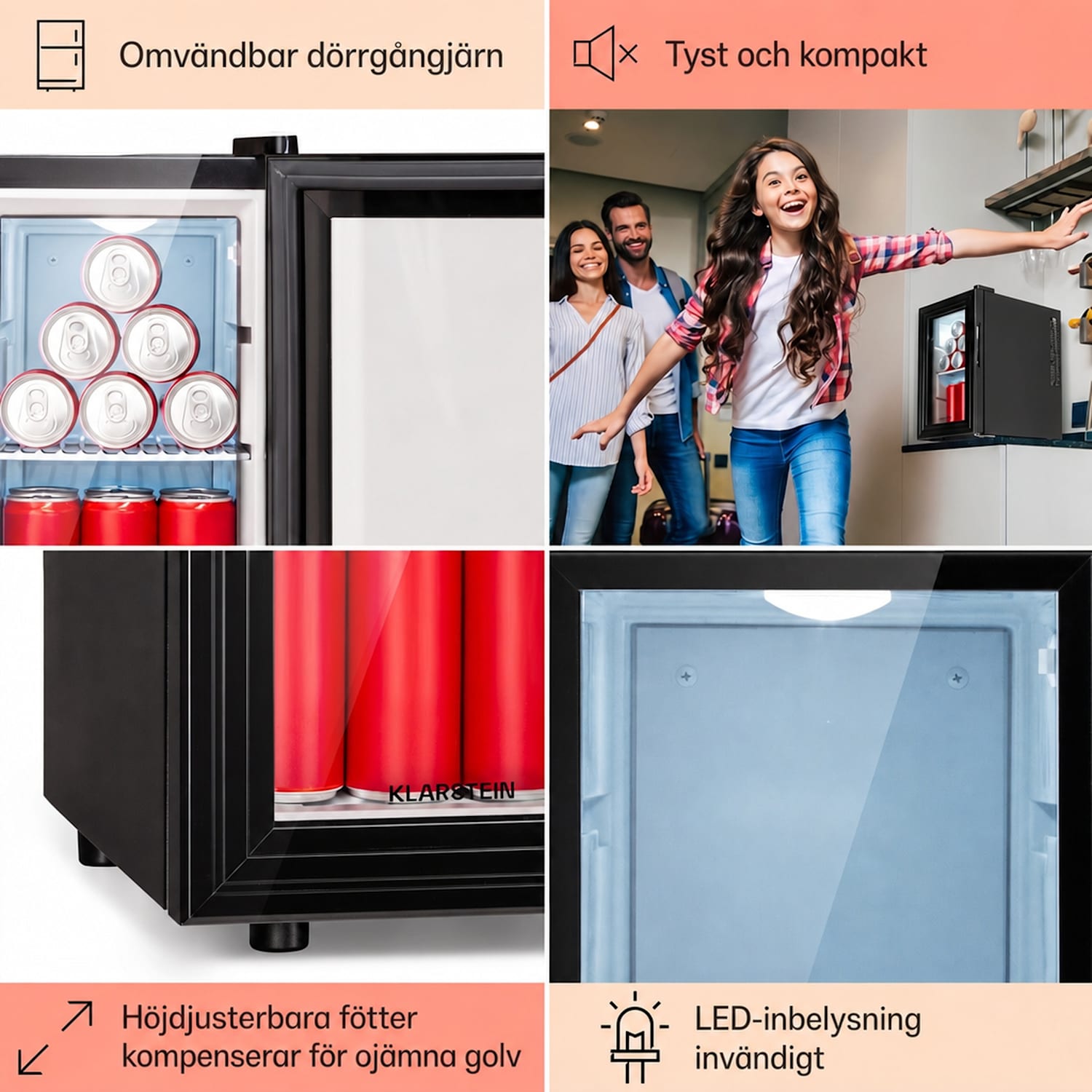 Brooklyn 23 Slim Kylskåp LED plastinsats glasdörr 
