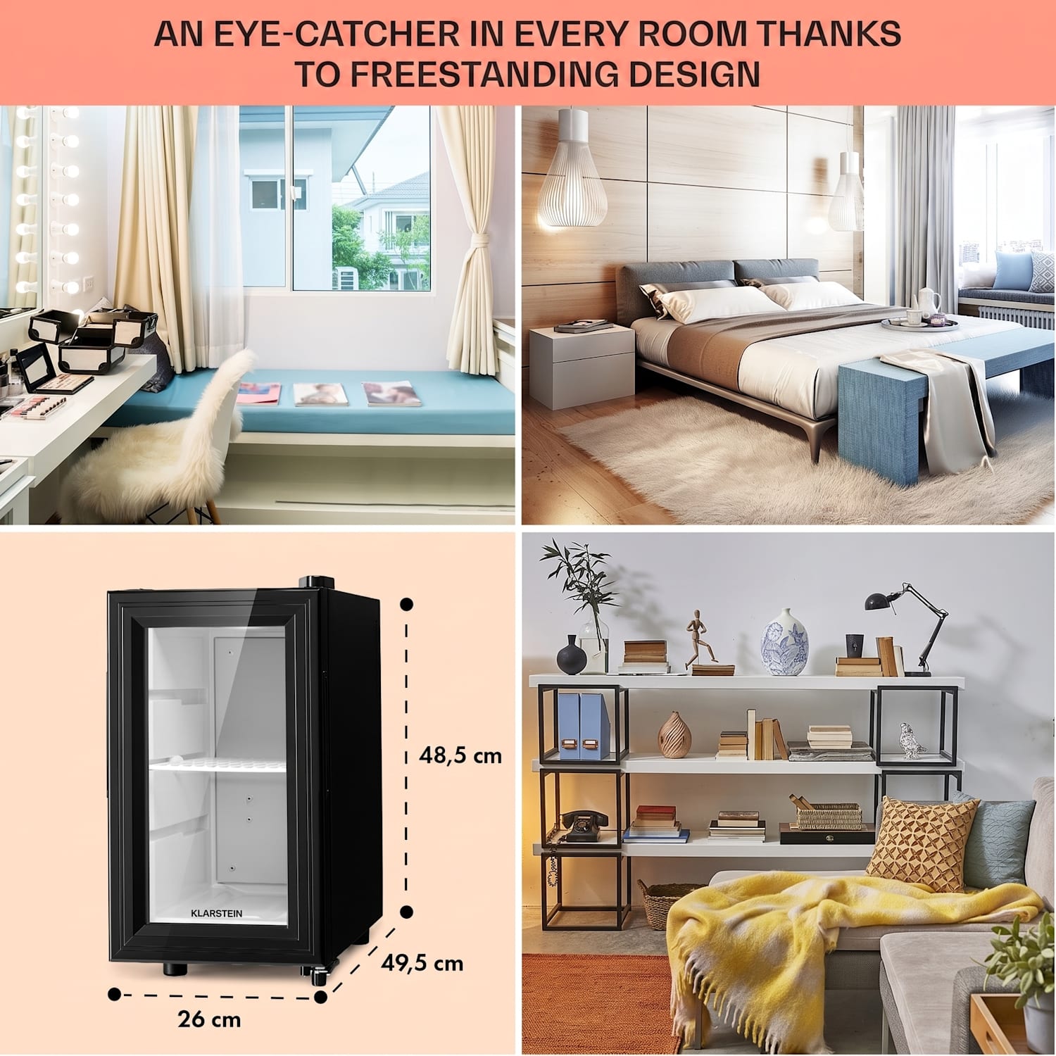 Frigorífico Brooklyn 23 Slim Prateleira de Plástico Porta de Vidro 23 L | Preto