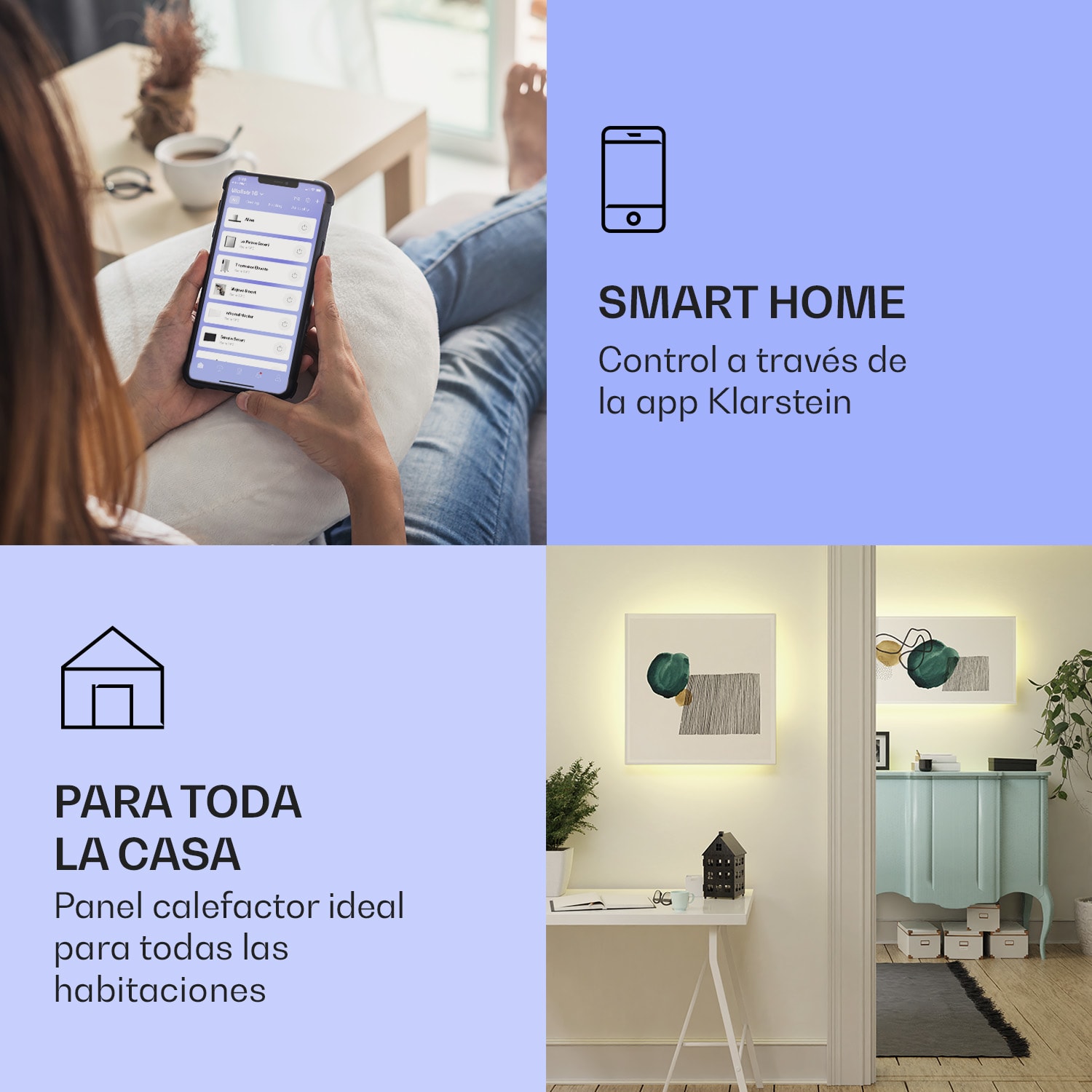 Mojave 1000 calentador inteligente 2 en 1 Convector de infrarrojos 120 x 60 cm 1000 W con luz RGB 1000 W (60 x 120 cm) | Multi