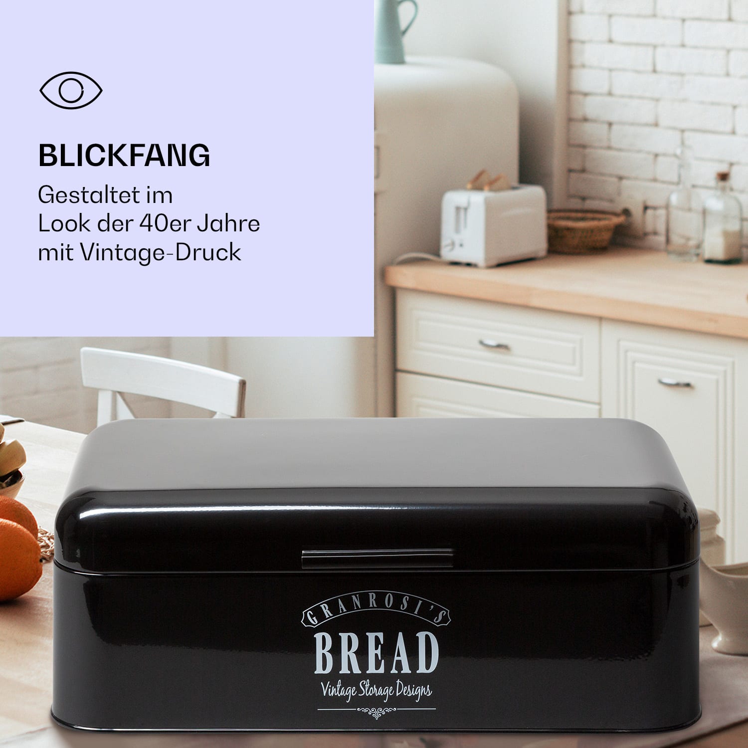 Delaware Brotkasten Metall 42 x 16 x 24,5 cm Klappdeckel Lüftungslöcher  