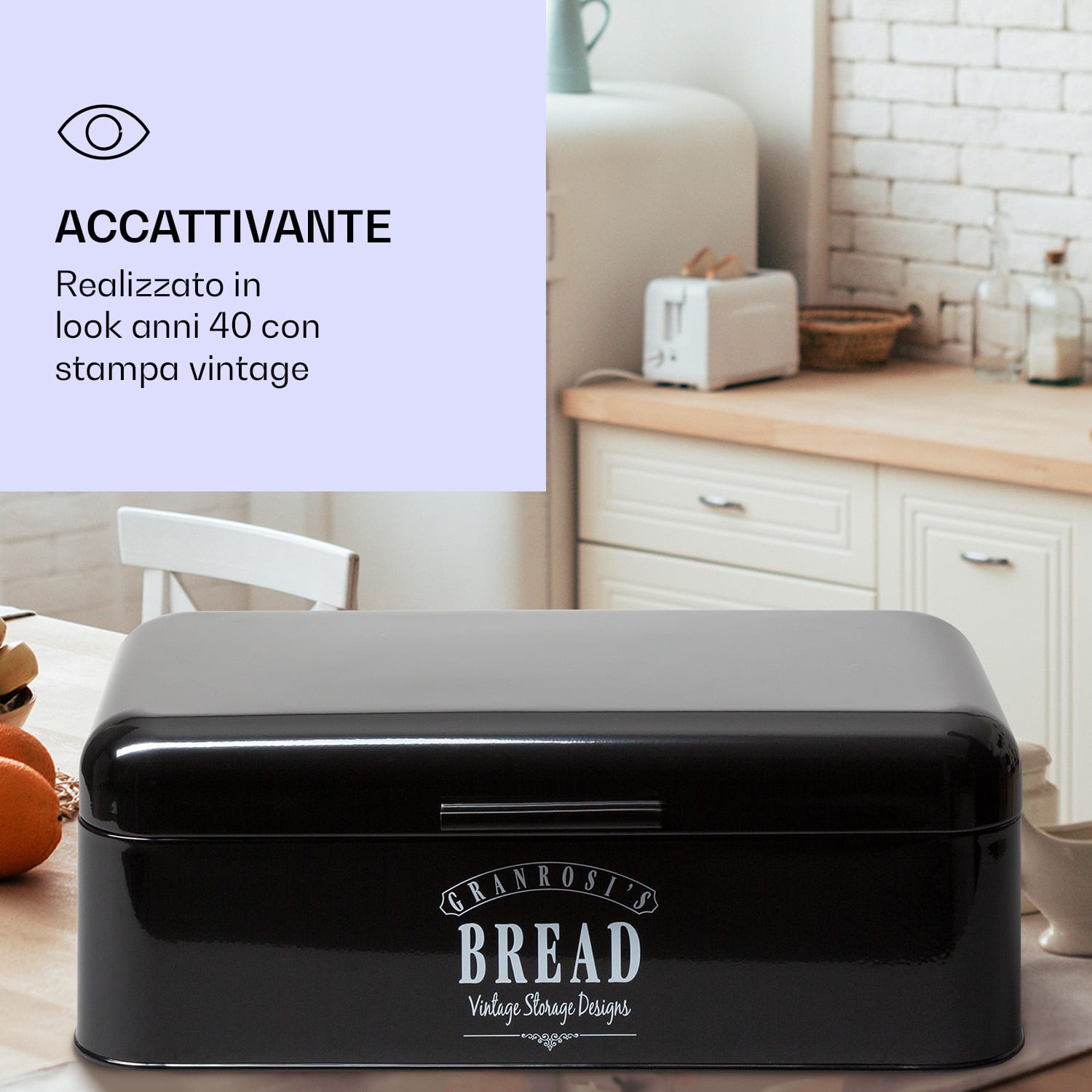 Portapane in latta Delaware 42 x 16 x 24,5 cm Coperchio incernierato fori di ventilazione  