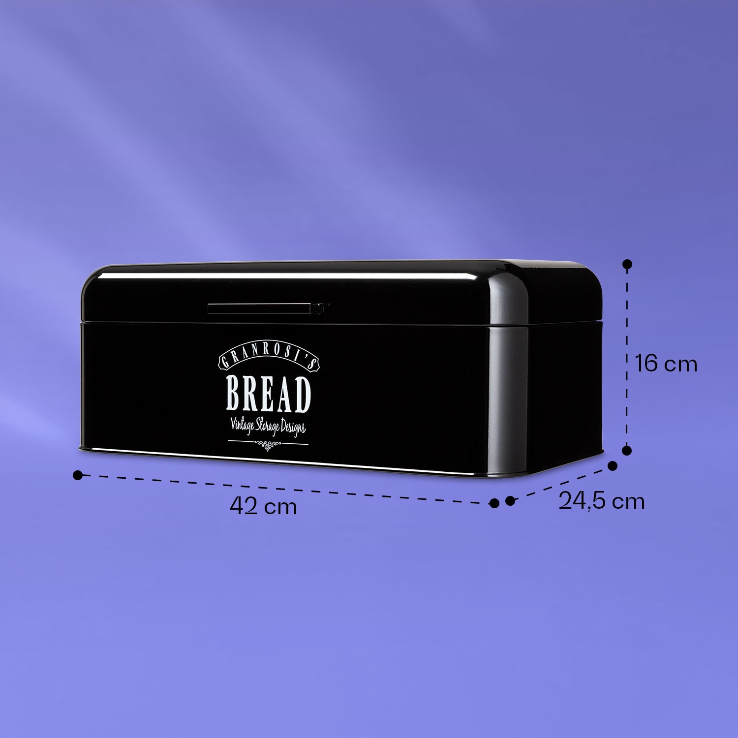 Delaware, kutija za kruh, metal, 42 x 16 x 24,5 cm, poklopac na šarkama, otvori za ventilaciju 