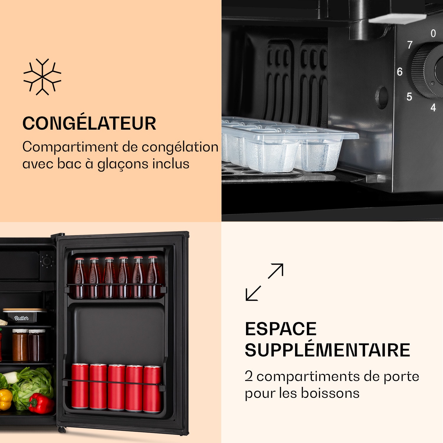 Obsidian Réfrigérateur 72 litres compartiment à glace noir 72 Ltr