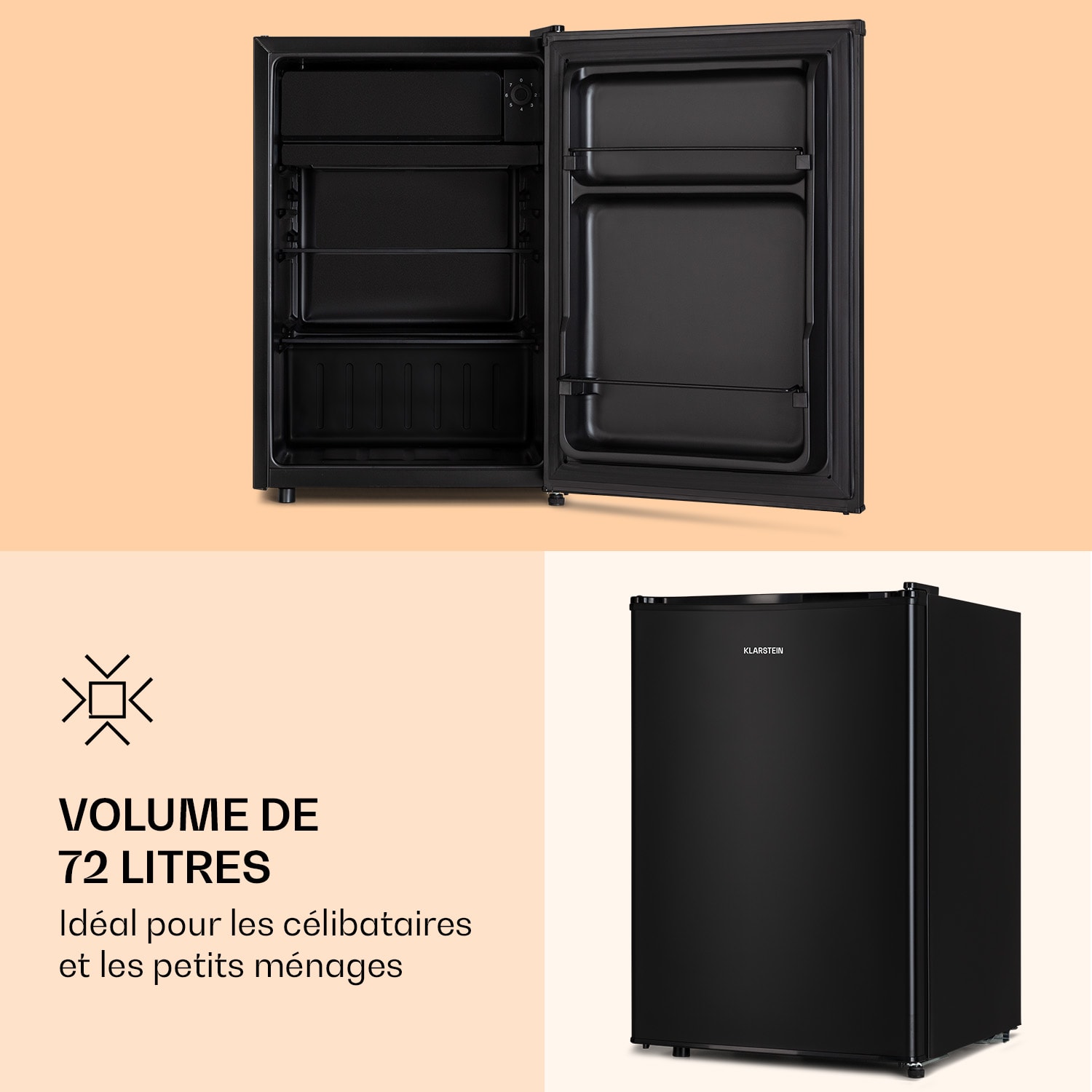 Obsidian Réfrigérateur 72 litres compartiment à glace noir 72 Ltr