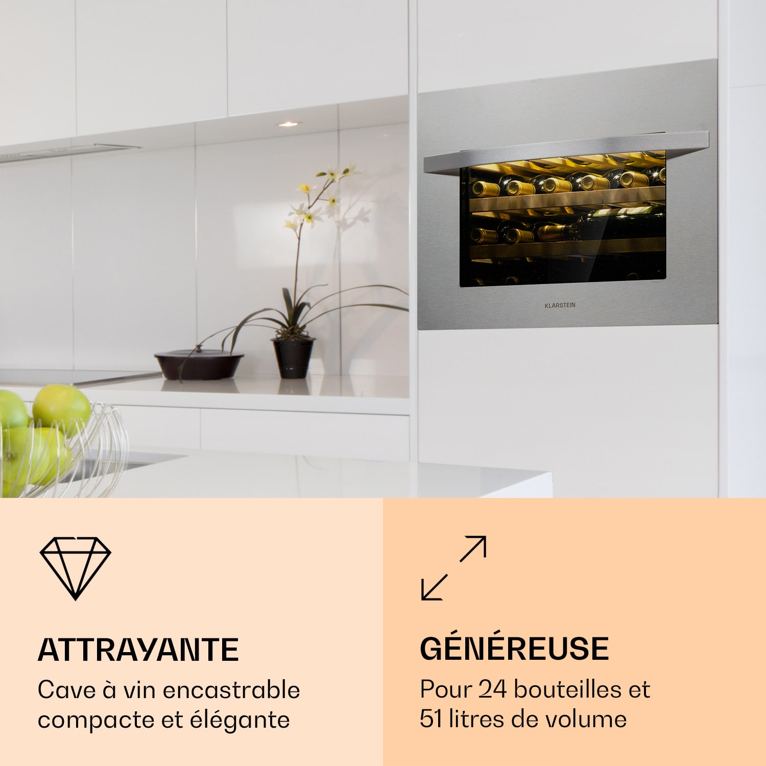 Vinsider 24 Cave à vin encastrable 1 zone 24 bouteilles Inox 24 bouteilles | 1 zone de conservation | Acier Inoxydable