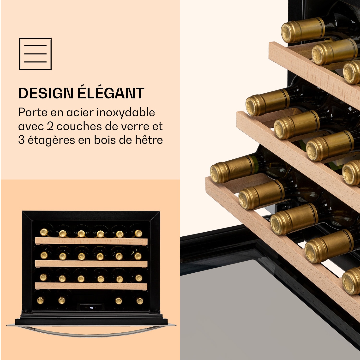 Vinsider 24 Cave à vin encastrable 1 zone 24 bouteilles Inox 24 bouteilles | 1 zone de conservation | Acier Inoxydable