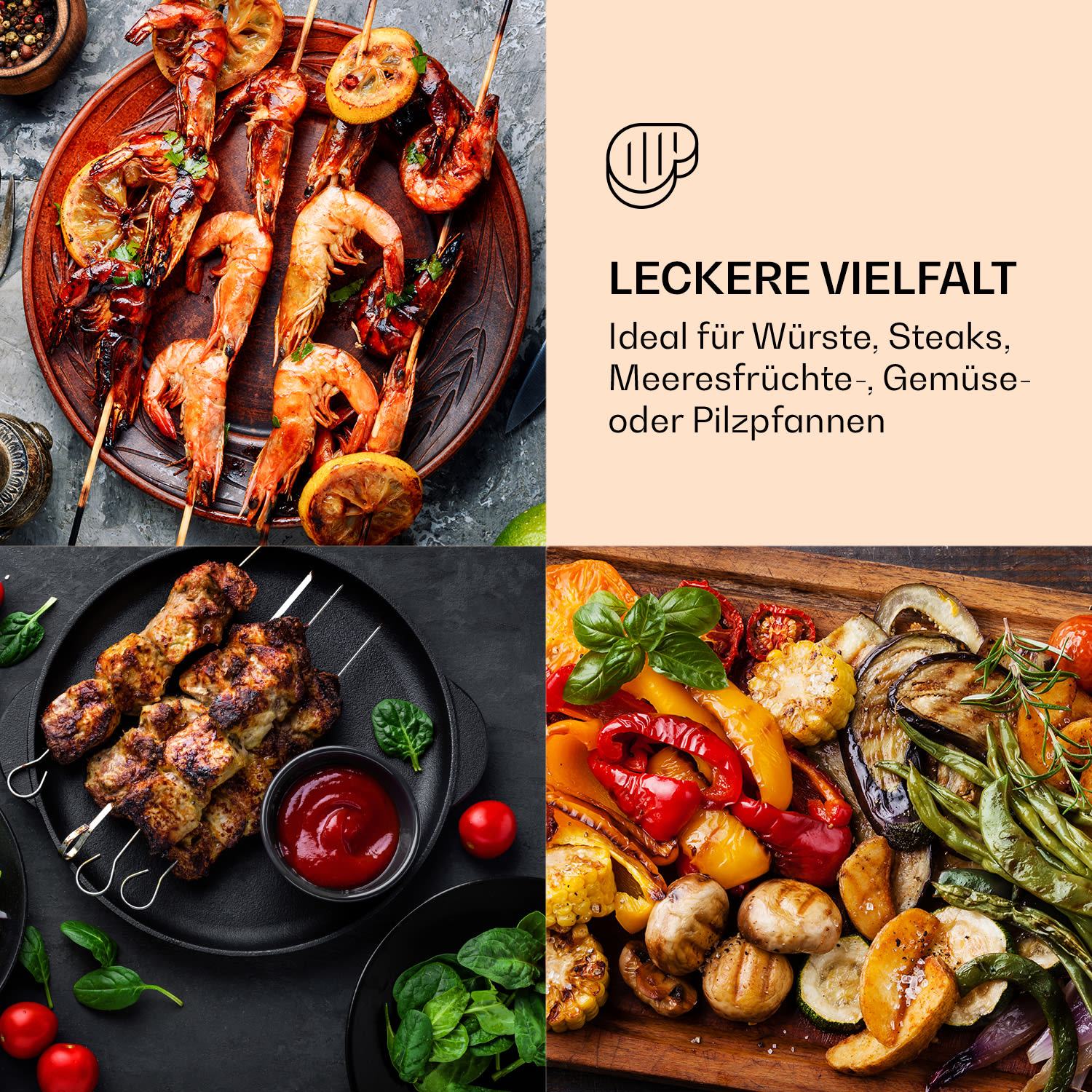 Grillmeile 4400 Elektrogrill Plancha 2x2200W Grillplatte Edelstahl Glatte Grillfläche | Silber-Metallic