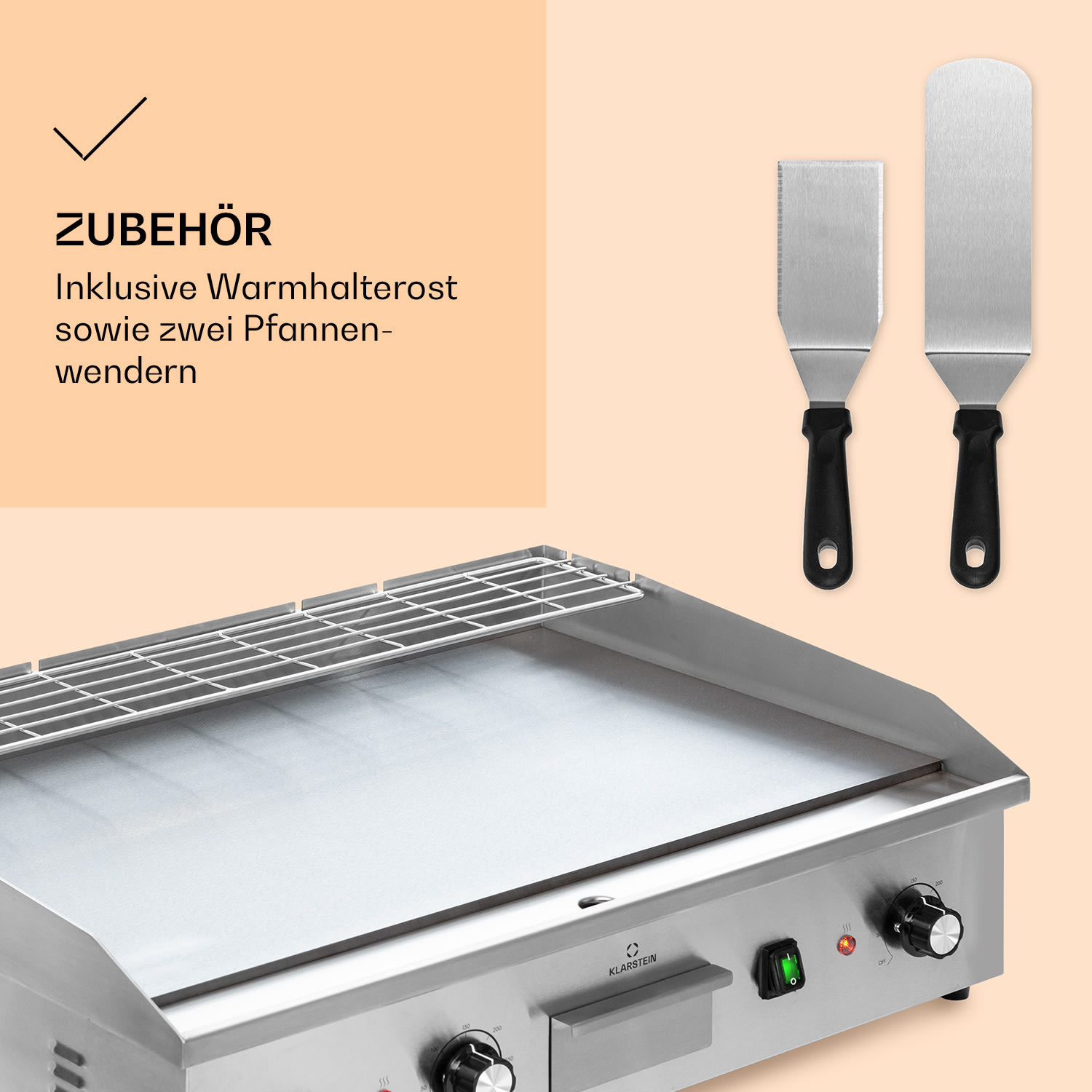 Grillmeile 4400 Elektrogrill Plancha 2x2200W Grillplatte Edelstahl Glatte Grillfläche | Silber-Metallic