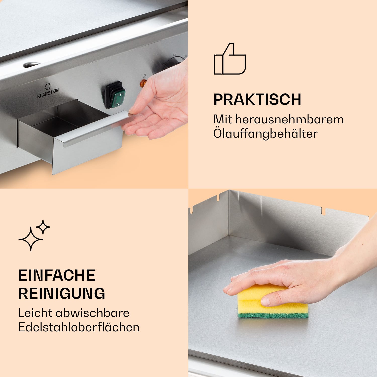 Grillmeile 4400 Elektrogrill Plancha 2x2200W Grillplatte Edelstahl Glatte Grillfläche | Silber-Metallic