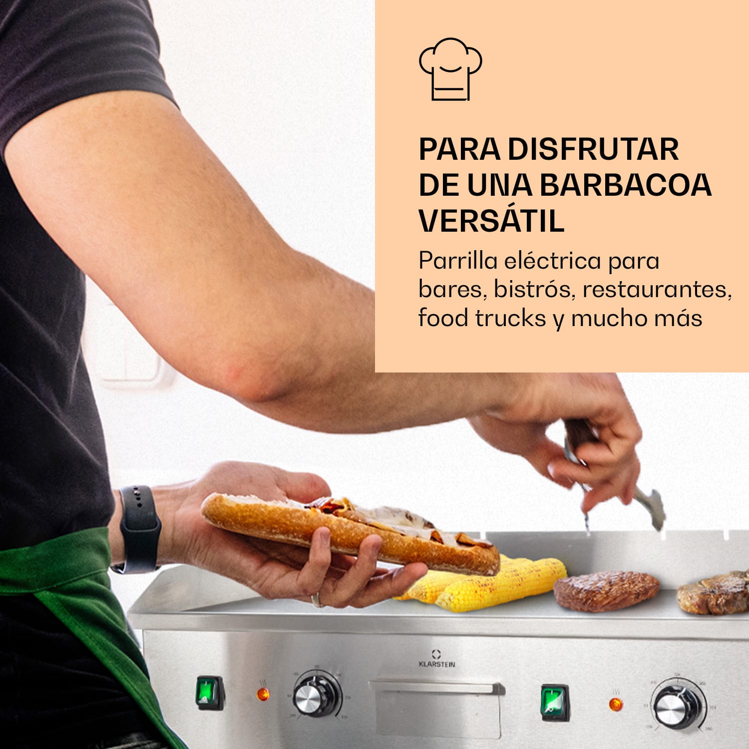 Plancha eléctrica Grillmeile 4400 2 x 2200W Placa de parrilla de acero inoxidable Superficie de la parrilla lisa | Plata Metálica