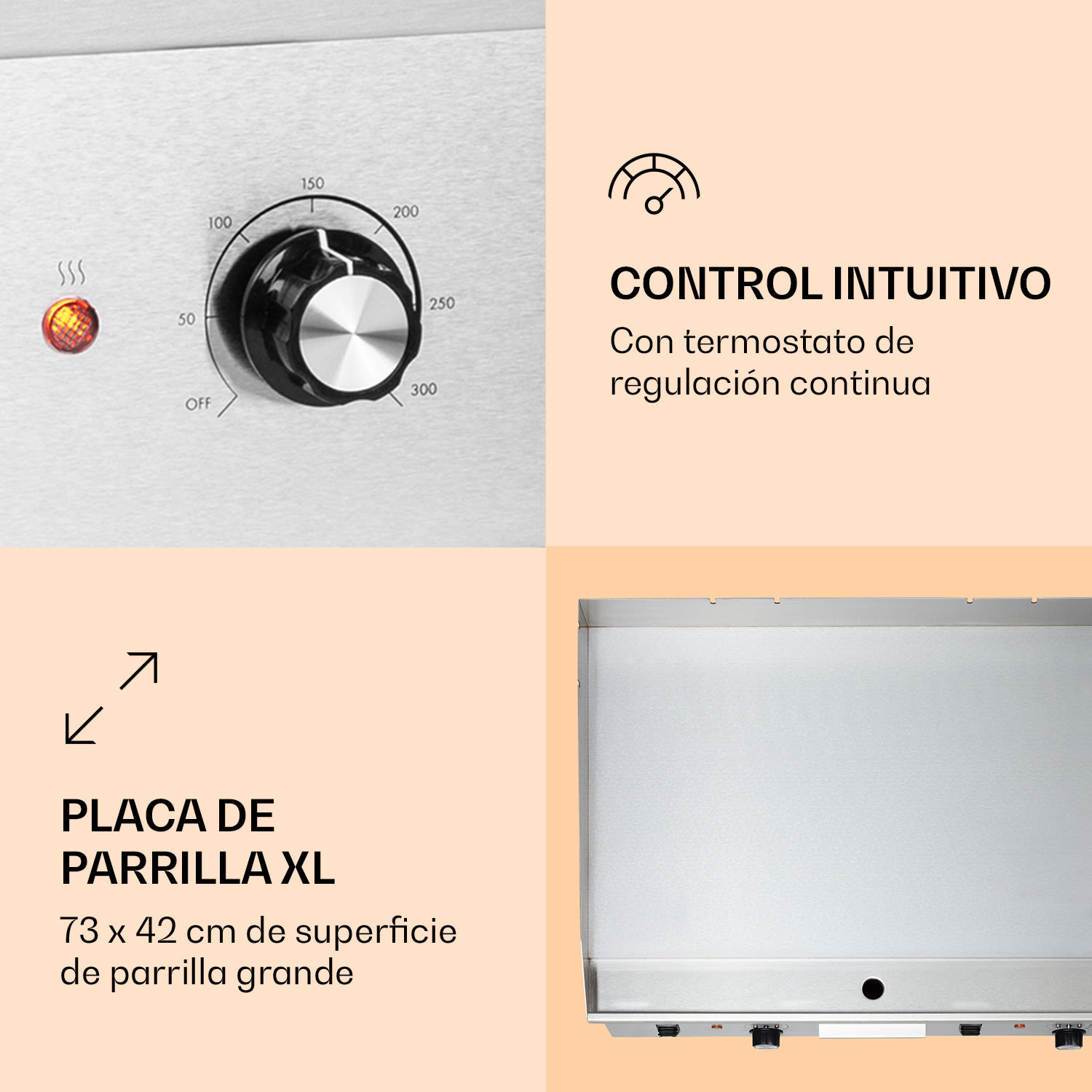Plancha eléctrica Grillmeile 4400 2 x 2200W Placa de parrilla de acero inoxidable Superficie de la parrilla lisa | Plata Metálica