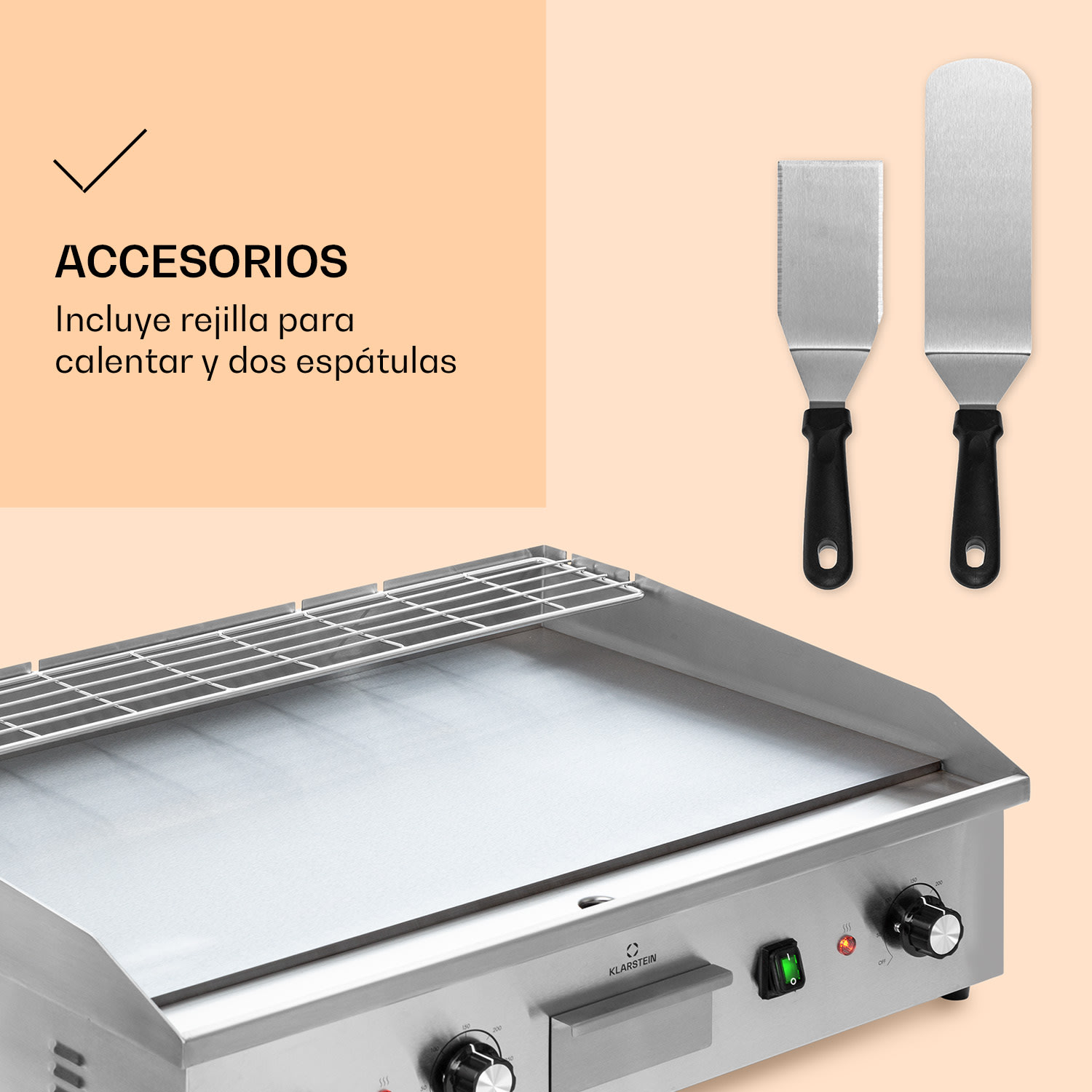 Plancha eléctrica Grillmeile 4400 2 x 2200W Placa de parrilla de acero inoxidable Superficie de la parrilla lisa | Plata Metálica