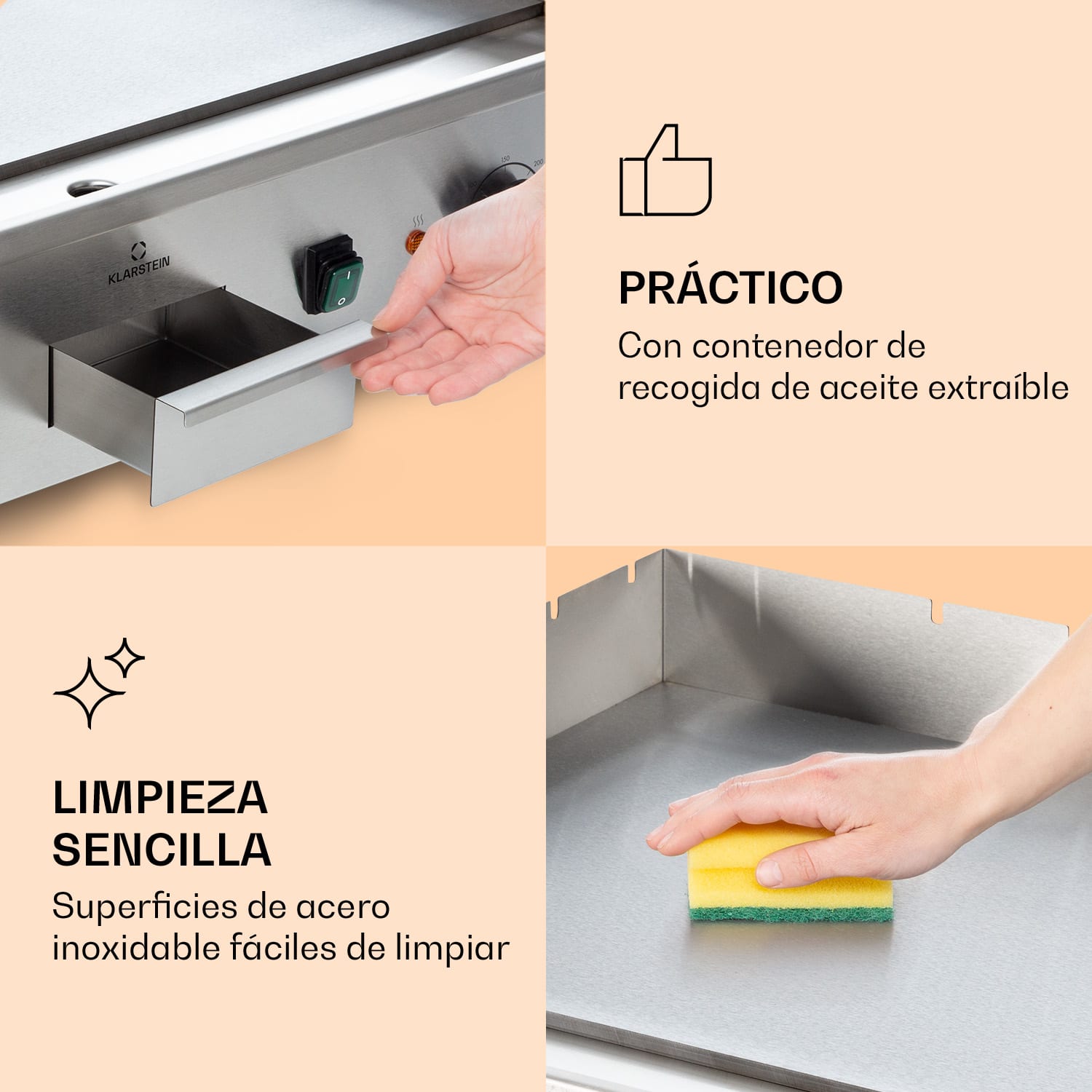 Plancha eléctrica Grillmeile 4400 2 x 2200W Placa de parrilla de acero inoxidable Superficie de la parrilla lisa | Plata Metálica