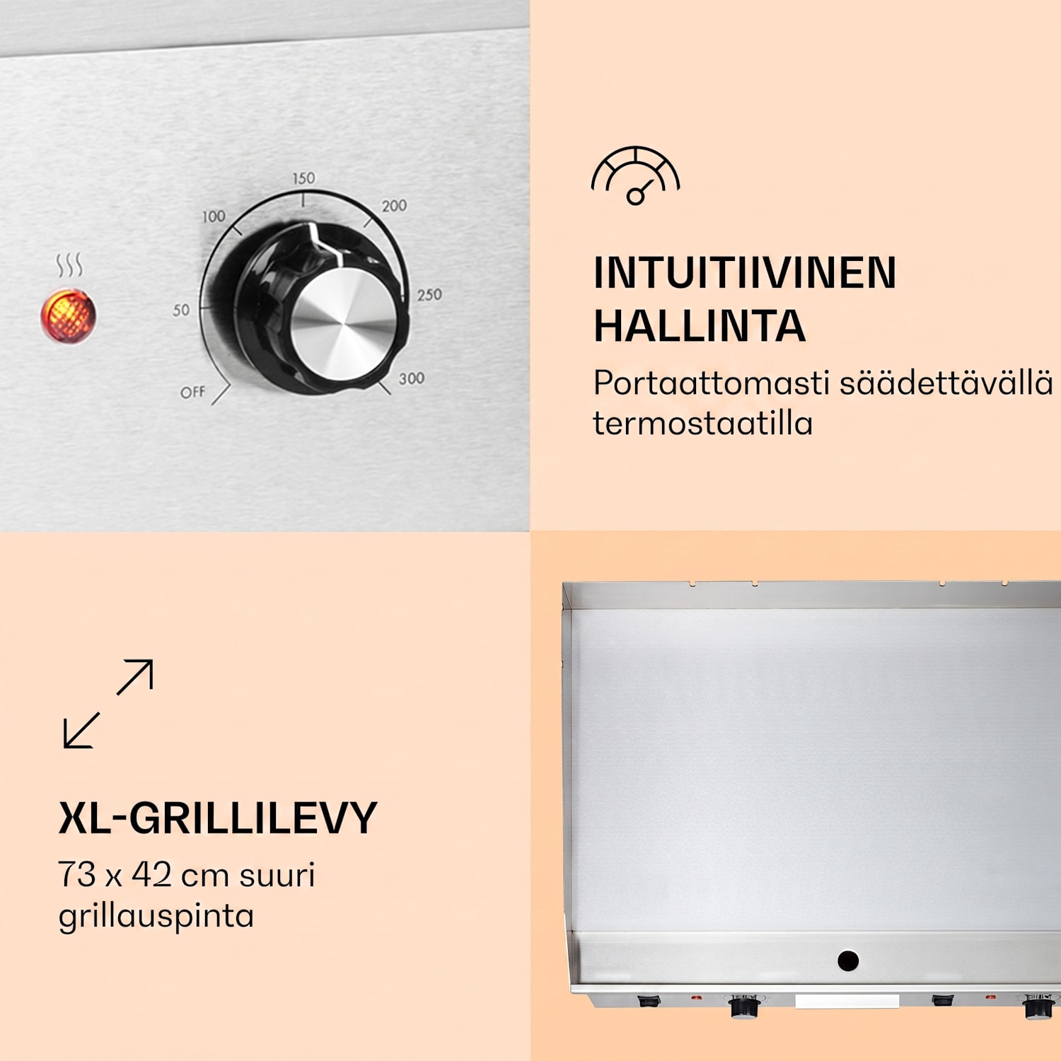 Grillmeile 4400 sähkögrilli Plancha 2x2200W grillilevy ruostumatonta terästä sileä grillaustaso | Hopea Metallinen