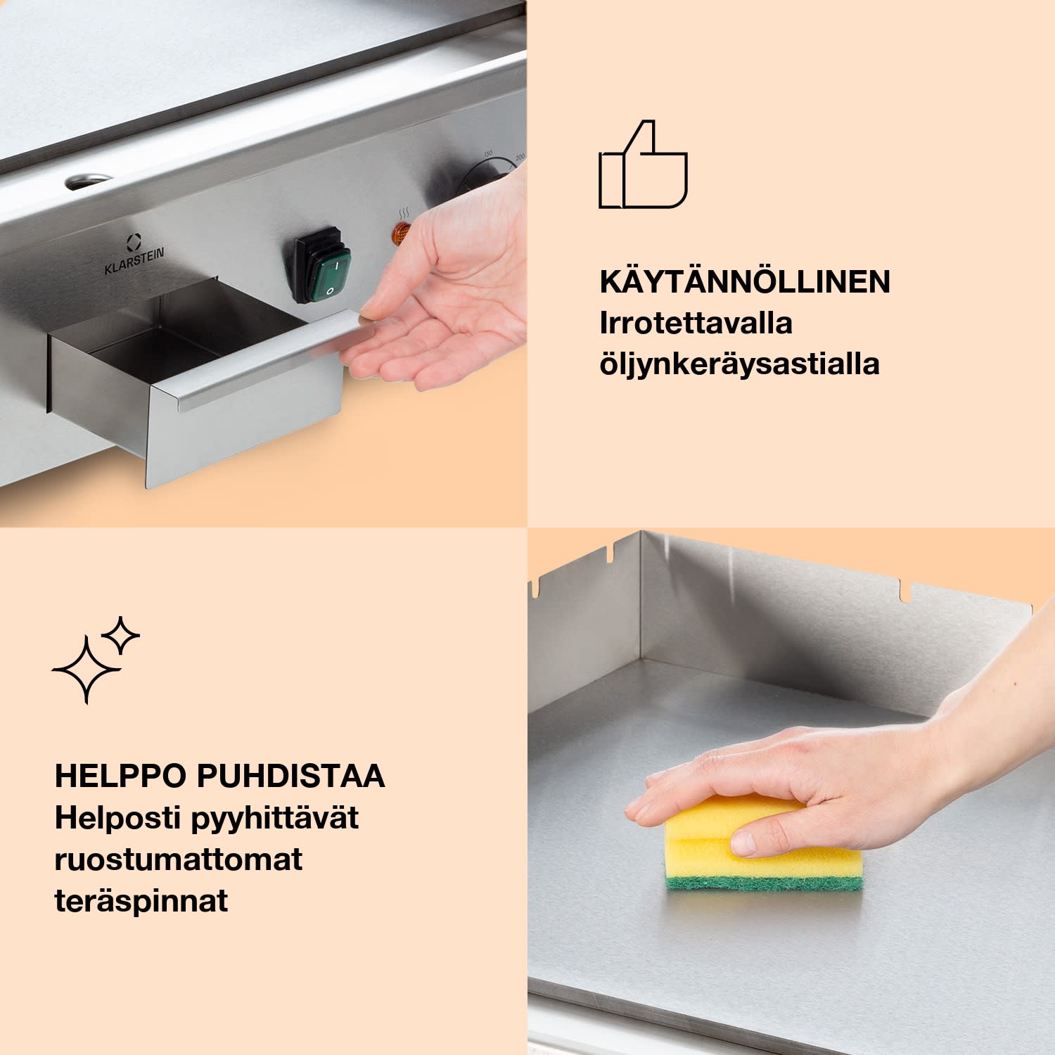 Grillmeile 4400 sähkögrilli Plancha 2x2200W grillilevy ruostumatonta terästä sileä grillaustaso | Hopea Metallinen