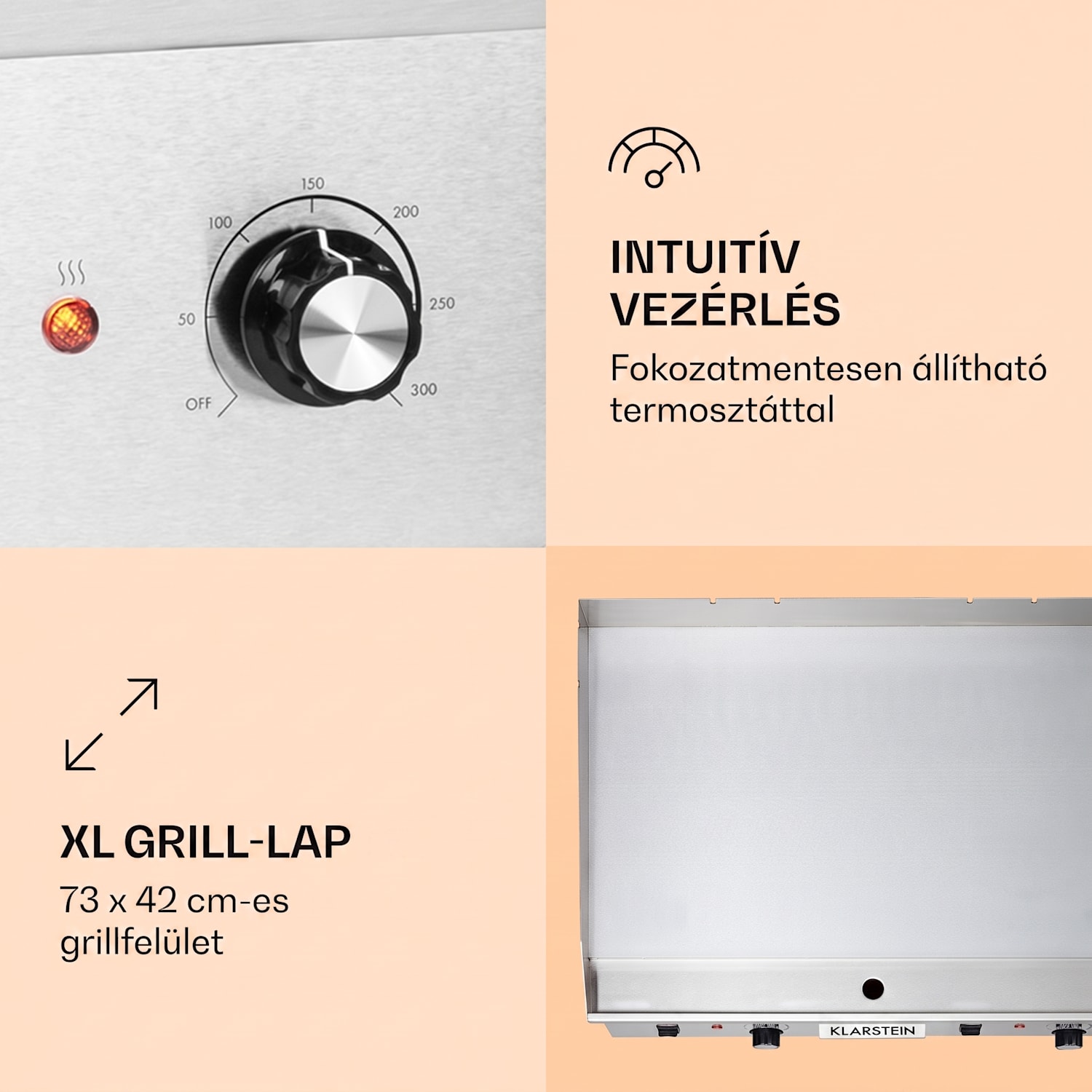 Grillmeile 4400, elektromos grill, 2 x 2200 W, rozsdamentes acél grill lap Sima grill-lemez | Ezüst metál