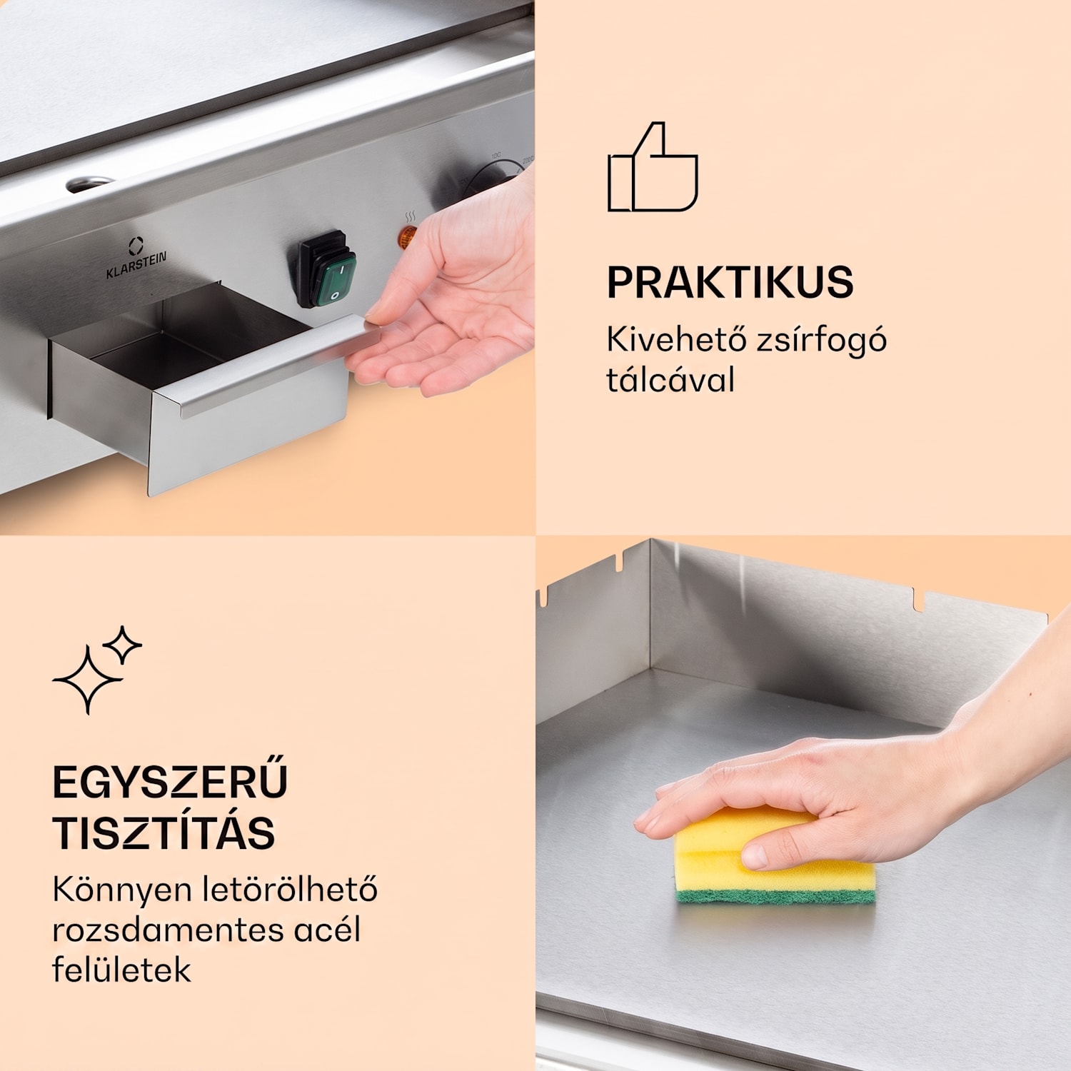 Grillmeile 4400, elektromos grill, 2 x 2200 W, rozsdamentes acél grill lap Sima grill-lemez | Ezüst metál