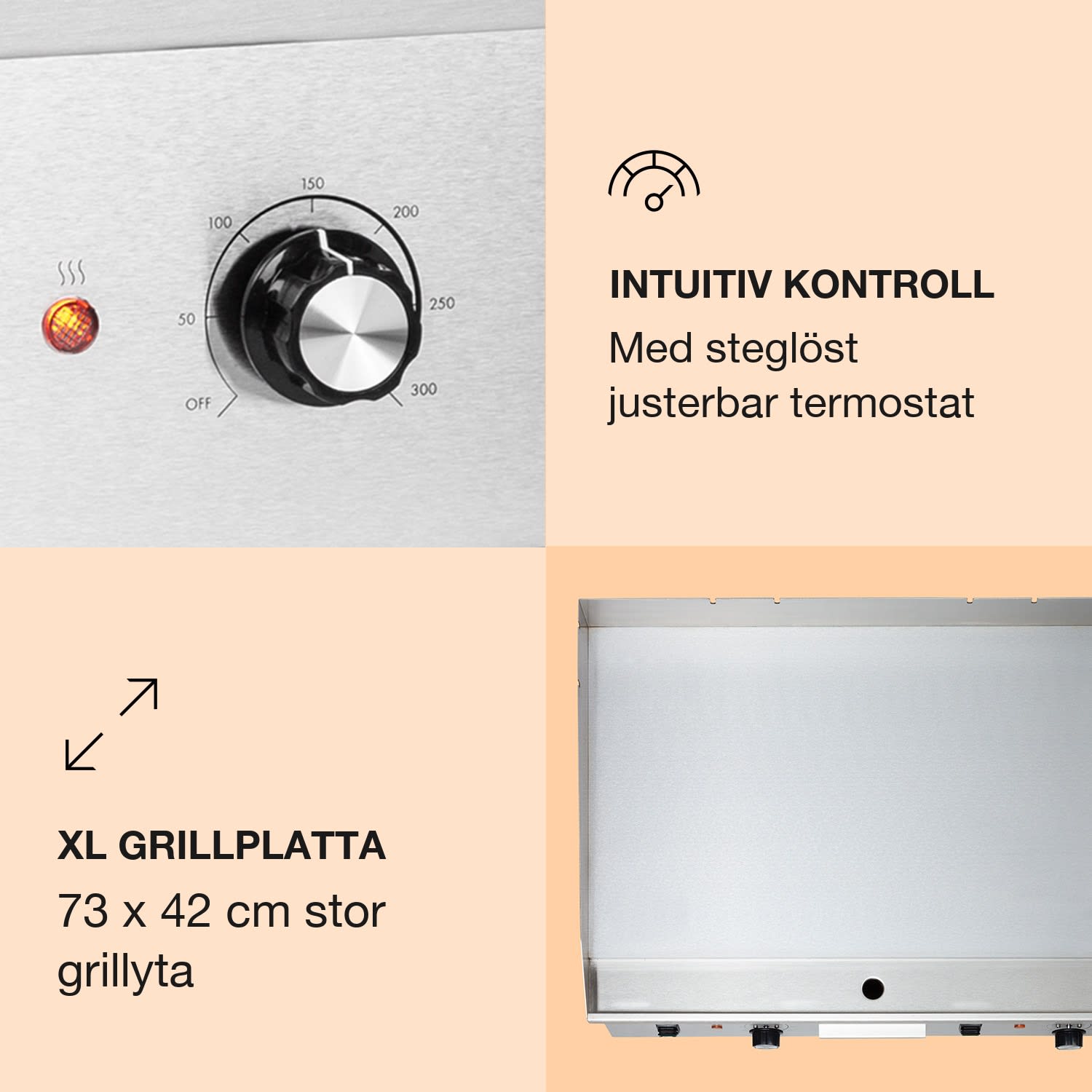 Grillmeile 4400 elgrill Plancha 2x2200W Grillplatta rostfritt stål slät grillyta | Silver Metallic