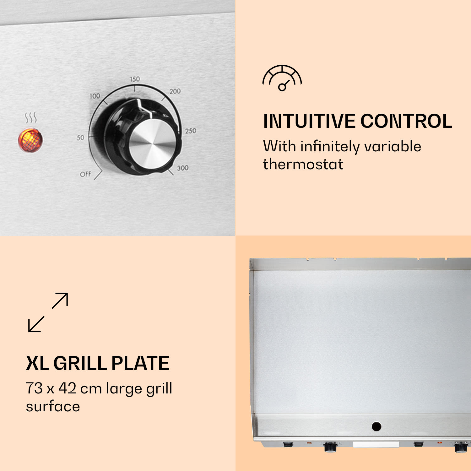 Grill Mile 4400 Electric Grill Plancha 2 x 2200 W Grill Plate Stainless Steel Smooth grill surface | Silver Metallic