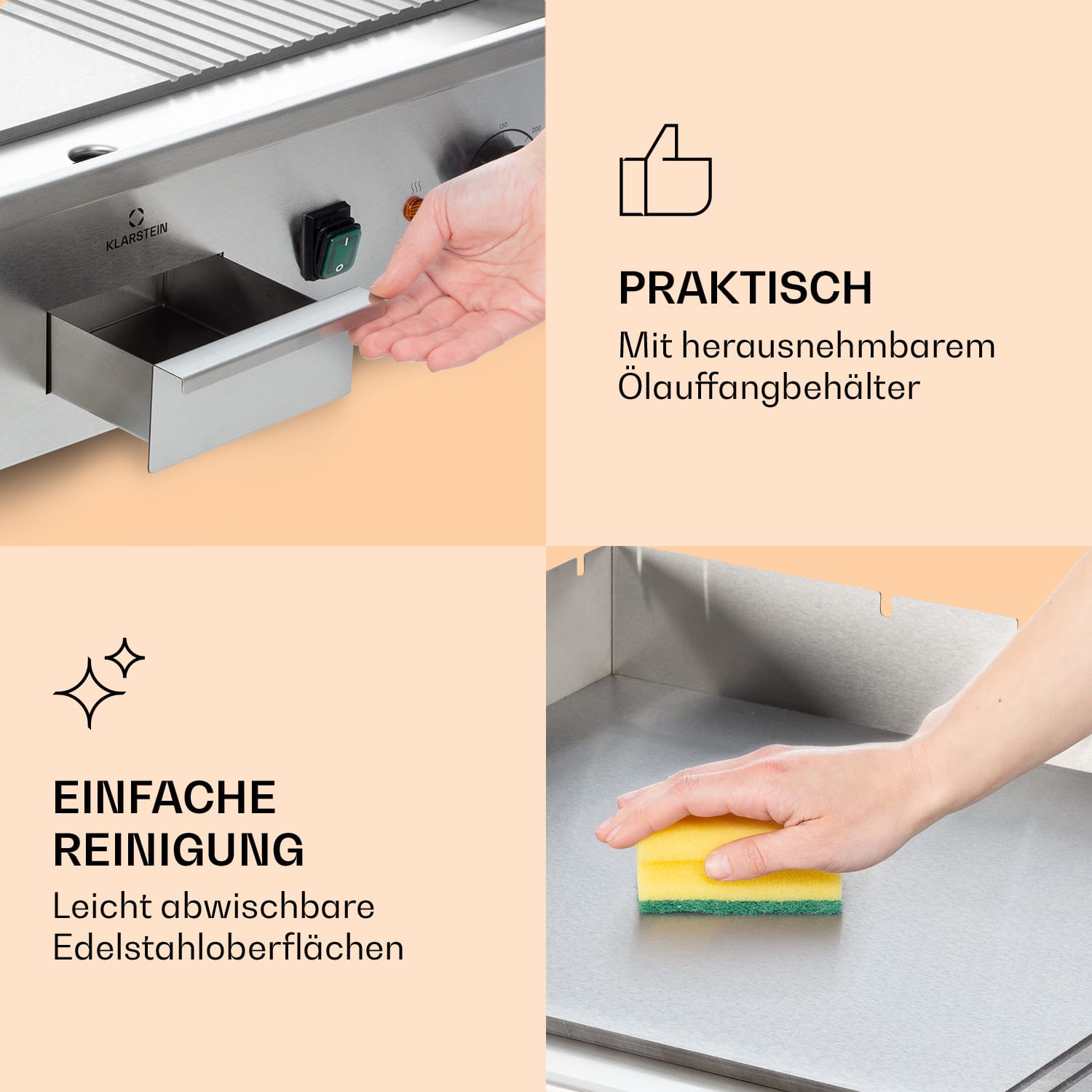 Grillmeile 4400 Elektrogrill Plancha 2x2200W Grillplatte Edelstahl Glatte und geriffelte Grillfläche | Silber-Metallic