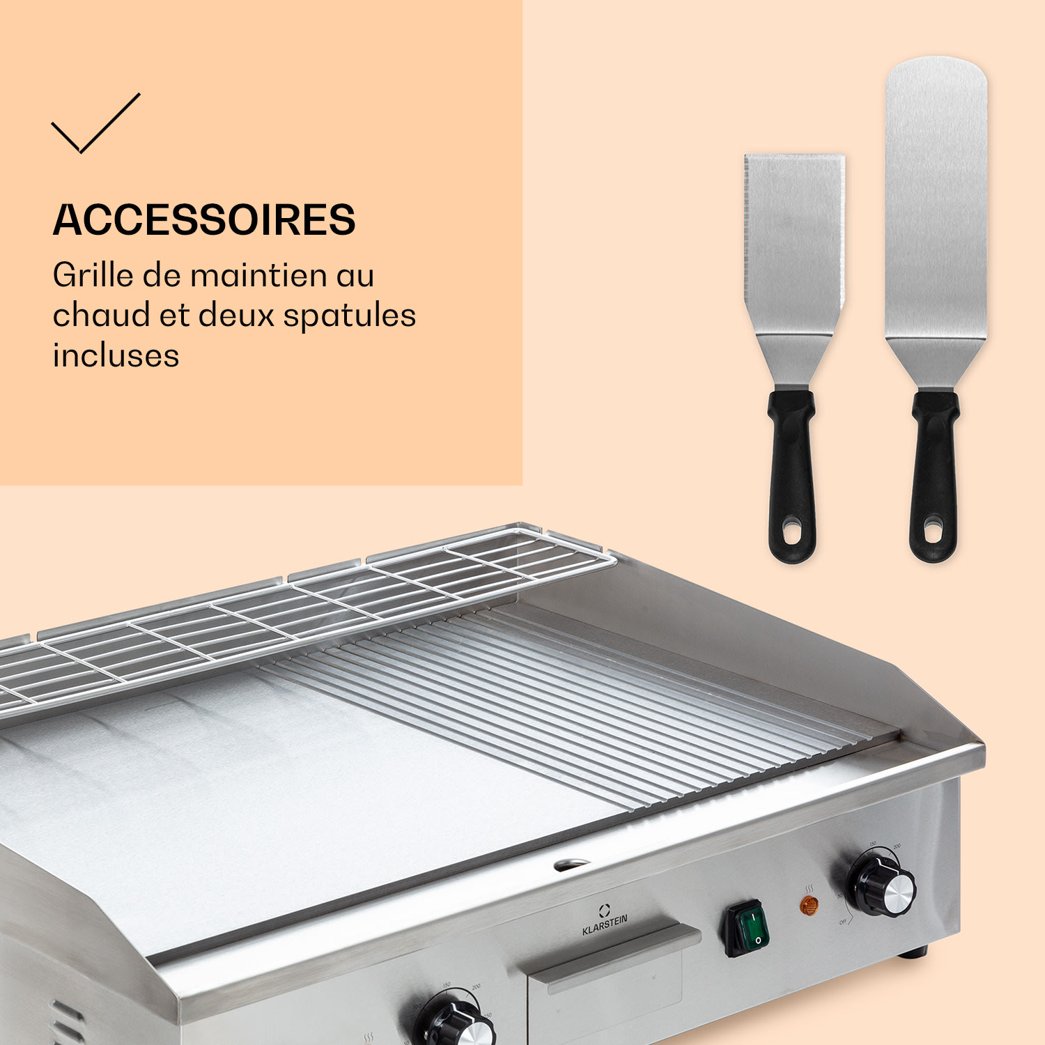 Grillmeile 4400 Barbecue électrique Plancha 2x2200W Plaque de cuisson Acier inoxydable Surface de gril lisse et nervurée | Argent Métallisé