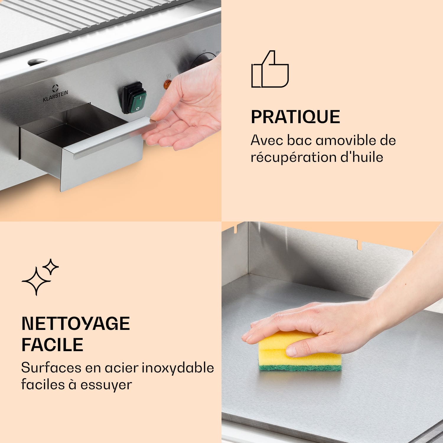 Grillmeile 4400 Barbecue électrique Plancha 2x2200W Plaque de cuisson Acier inoxydable Surface de gril lisse et nervurée | Argent Métallisé