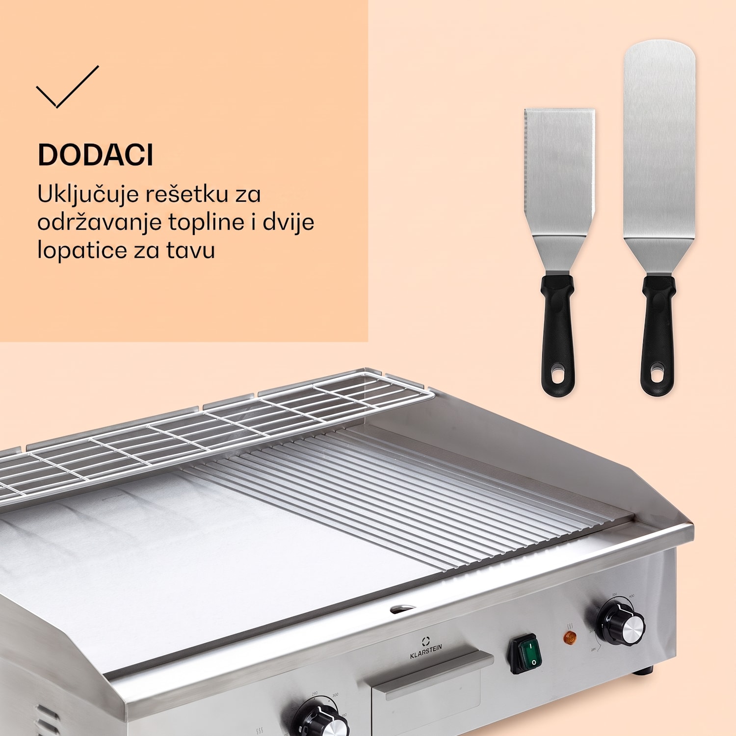 Grillmeile 4400, električni roštilj, Plancha, 2x2200W, ploča za roštilj od nehrđajućeg čelika Glatka i rebrasta ploča za roštiljanje | Srebrna metalik