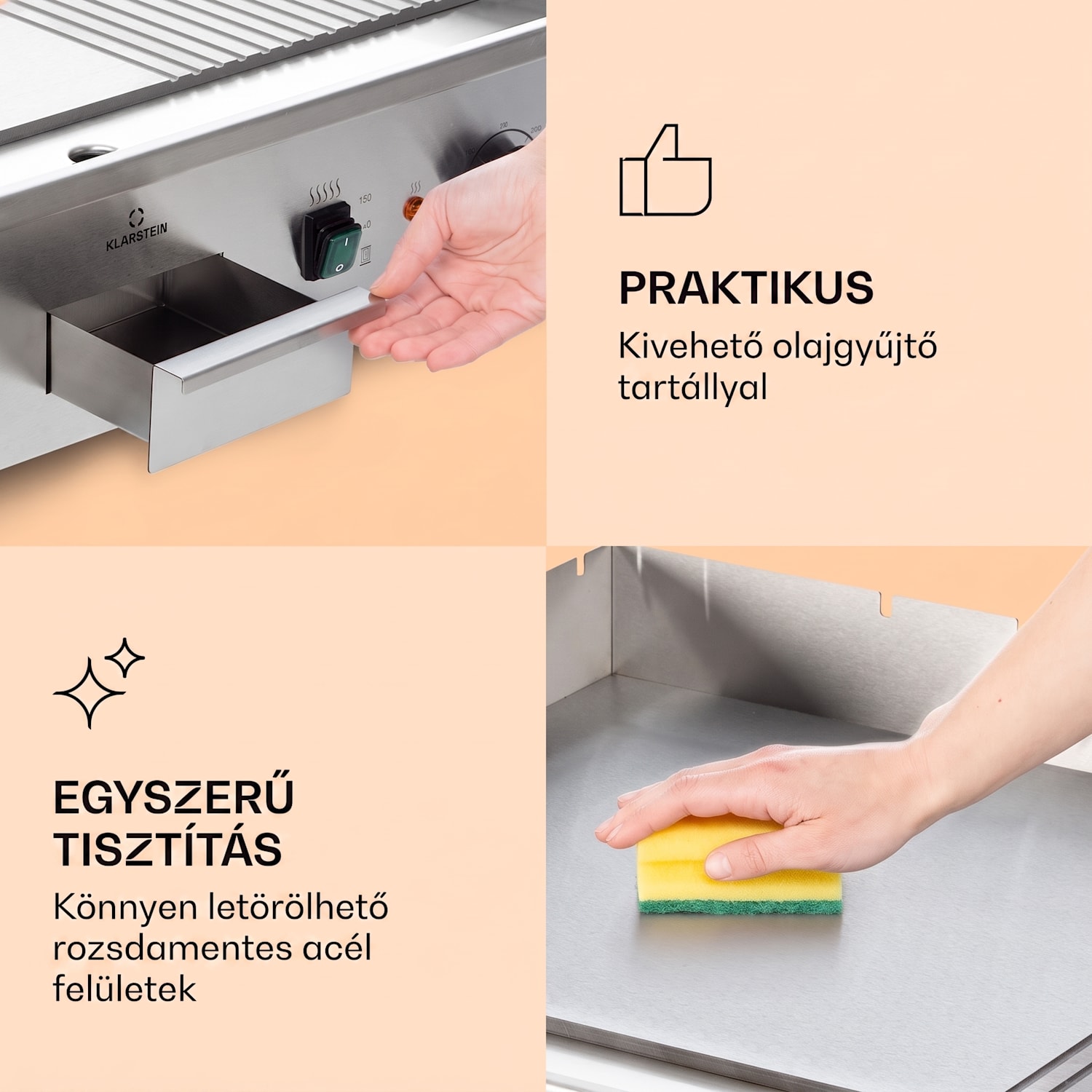 Grillmeile 4400, elektromos grill, 2 x 2200 W, rozsdamentes acél grill lap Sima és bordázott grill-lemez | Ezüst metál