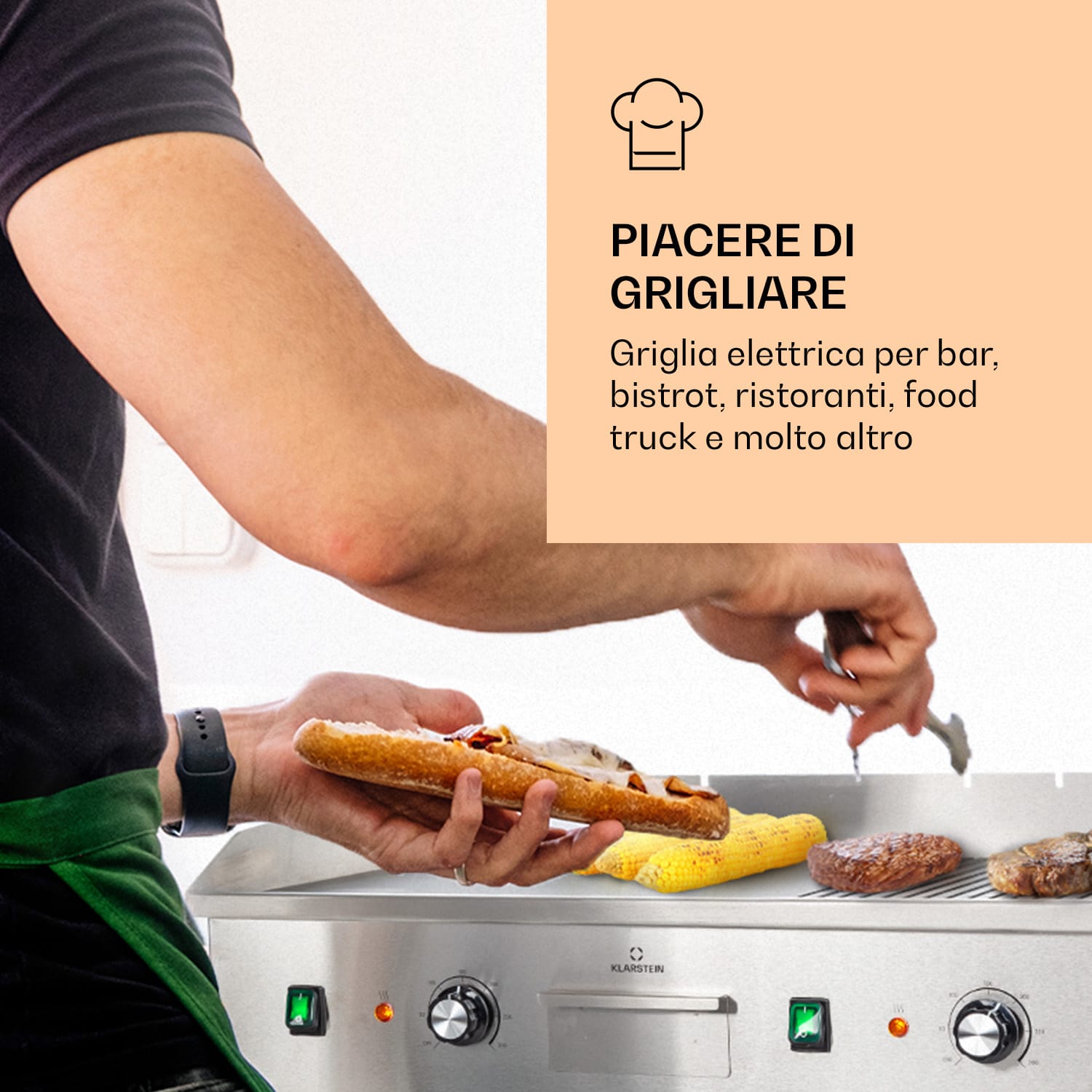 Grillmeile 4400 Griglia elettrica Plancha 2x2200W Piastra Grill in acciaio inossidabile Superficie per grigliare piatta e scanalata | Argento metallizzato