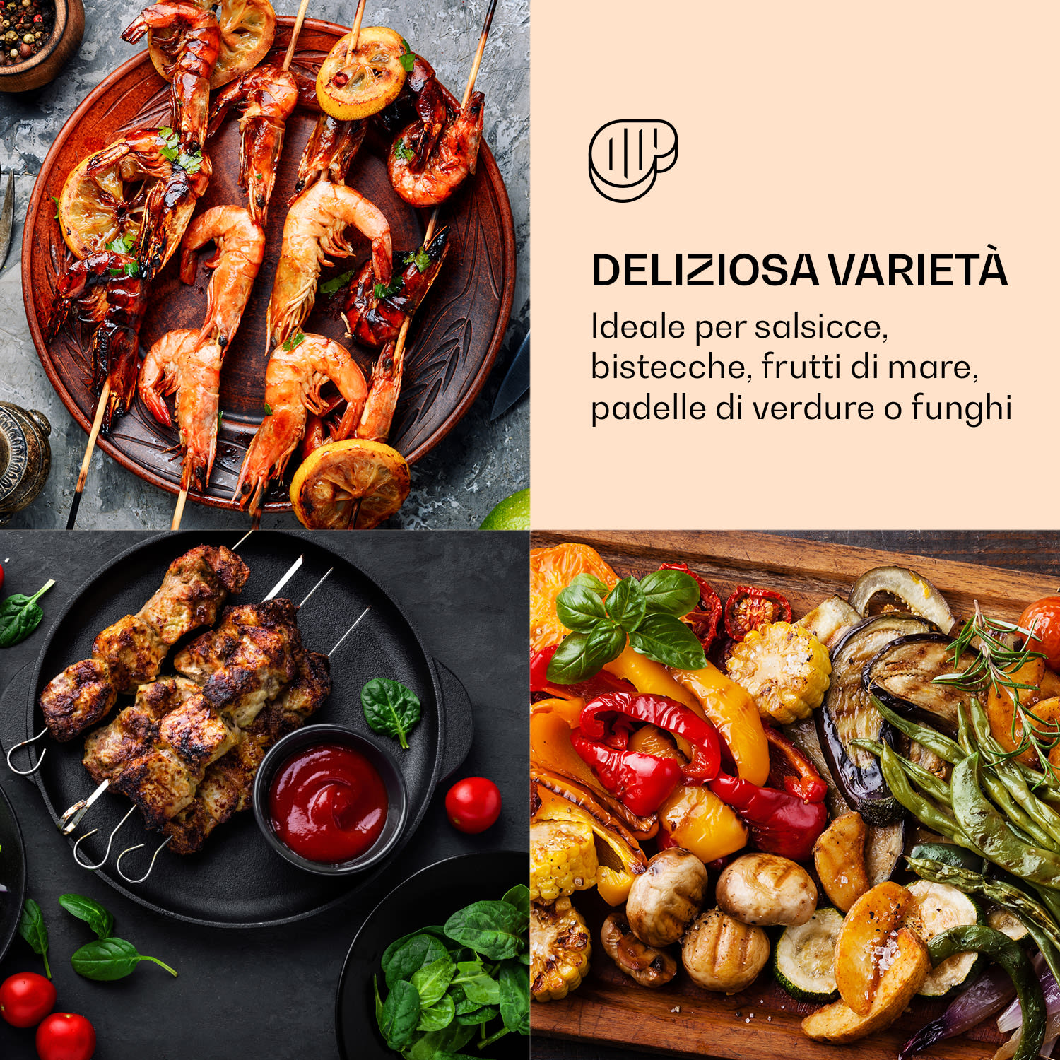 Grillmeile 4400 Griglia elettrica Plancha 2x2200W Piastra Grill in acciaio inossidabile Superficie per grigliare piatta e scanalata | Argento metallizzato