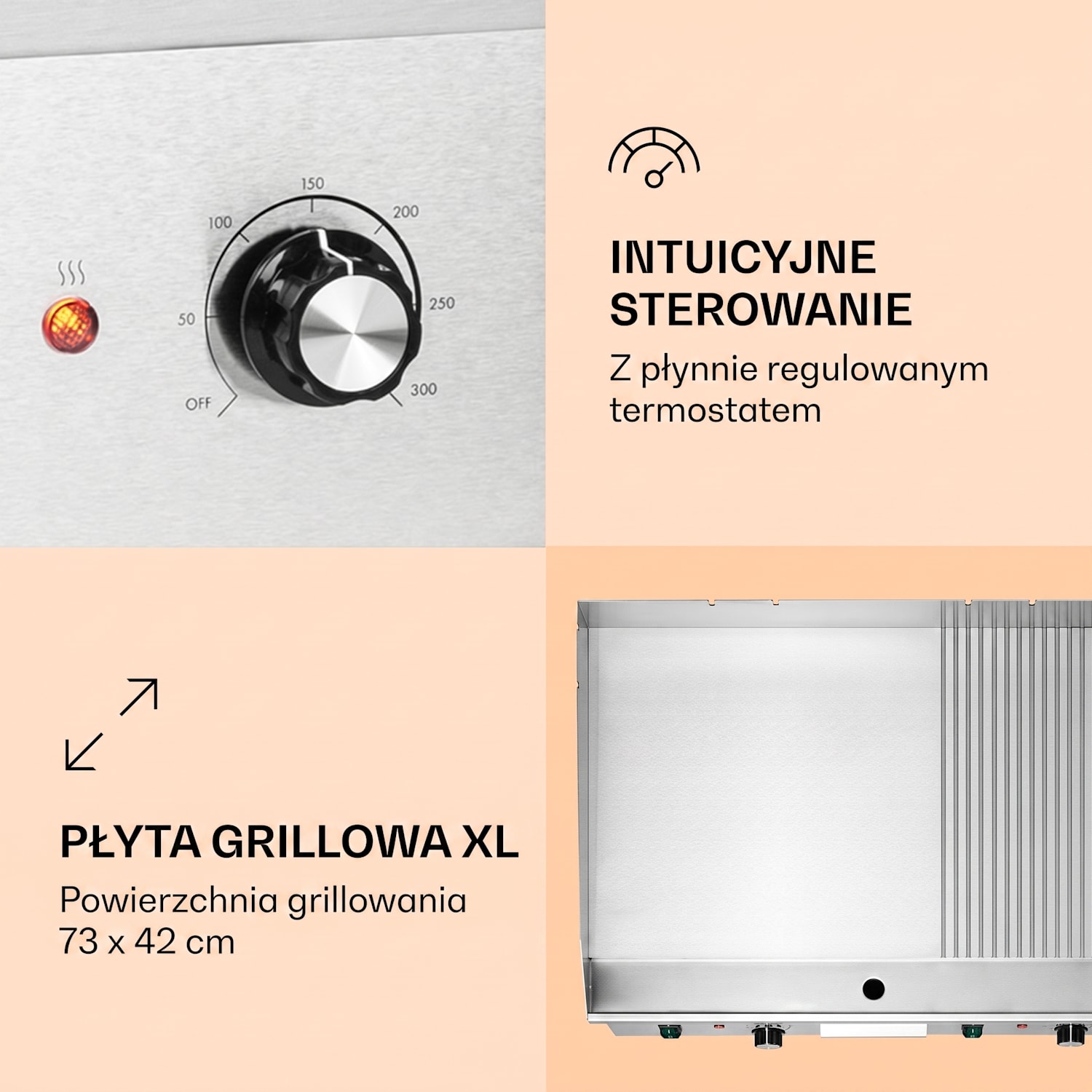 Grillmeile 4400, grill elektryczny Plancha, 2 x 2200 W, płyta grillowa, stal nierdzewna Gładka i rowkowana płyta grillowa | Srebrny Metal