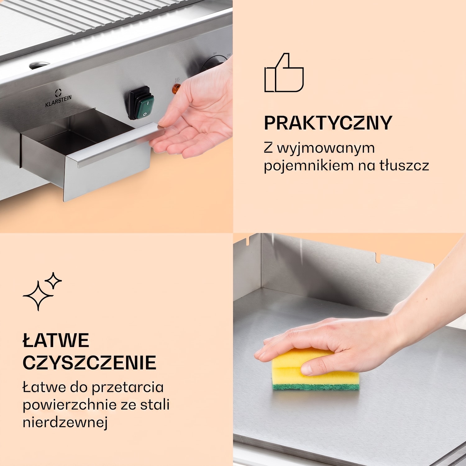 Grillmeile 4400, grill elektryczny Plancha, 2 x 2200 W, płyta grillowa, stal nierdzewna Gładka i rowkowana płyta grillowa | Srebrny Metal