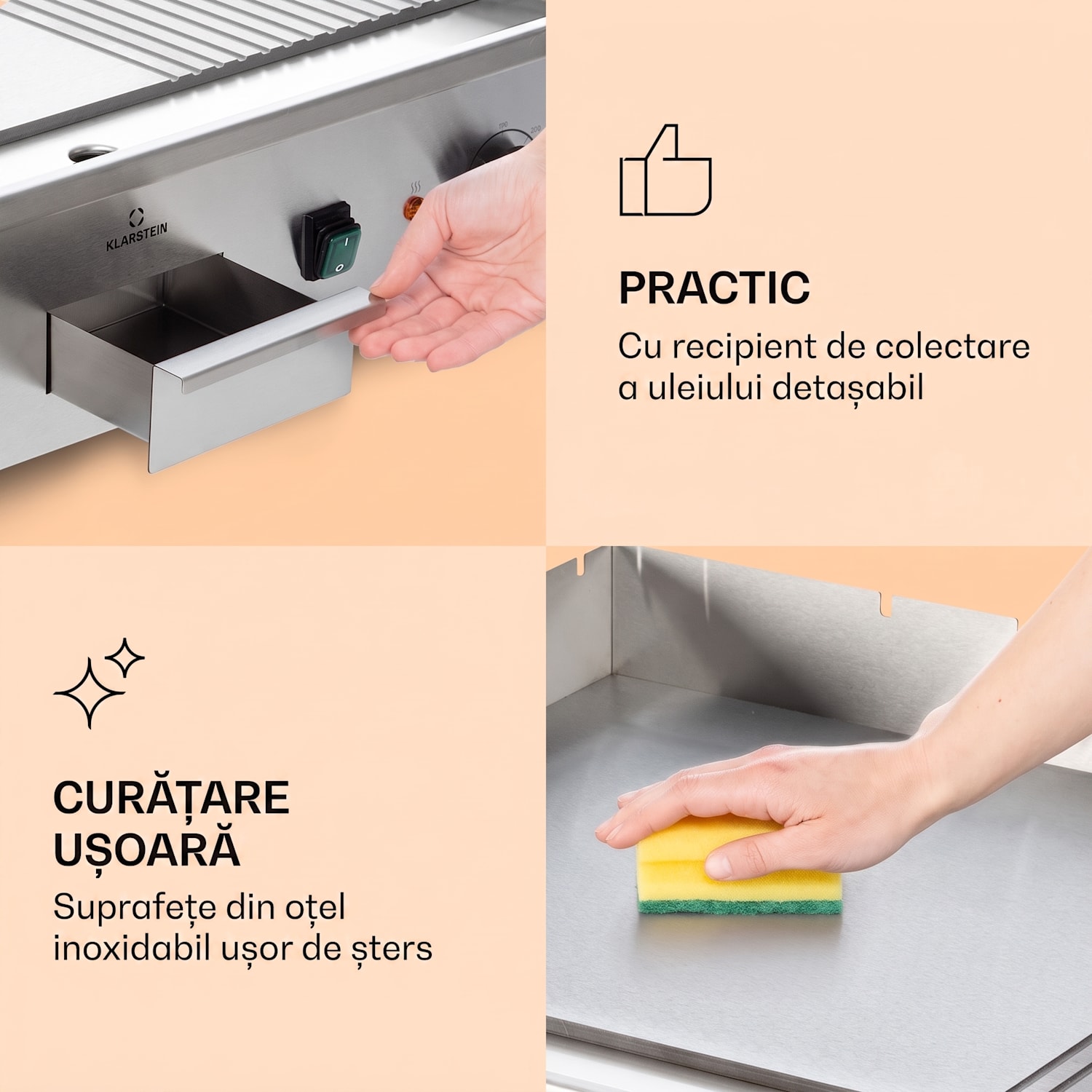 Grillmeile 4400, grătar electric, Plancha, 2x2200W, placă de grătar din oțel inoxidabil Placă de grătar canelată și fină | Argintiu metalizat