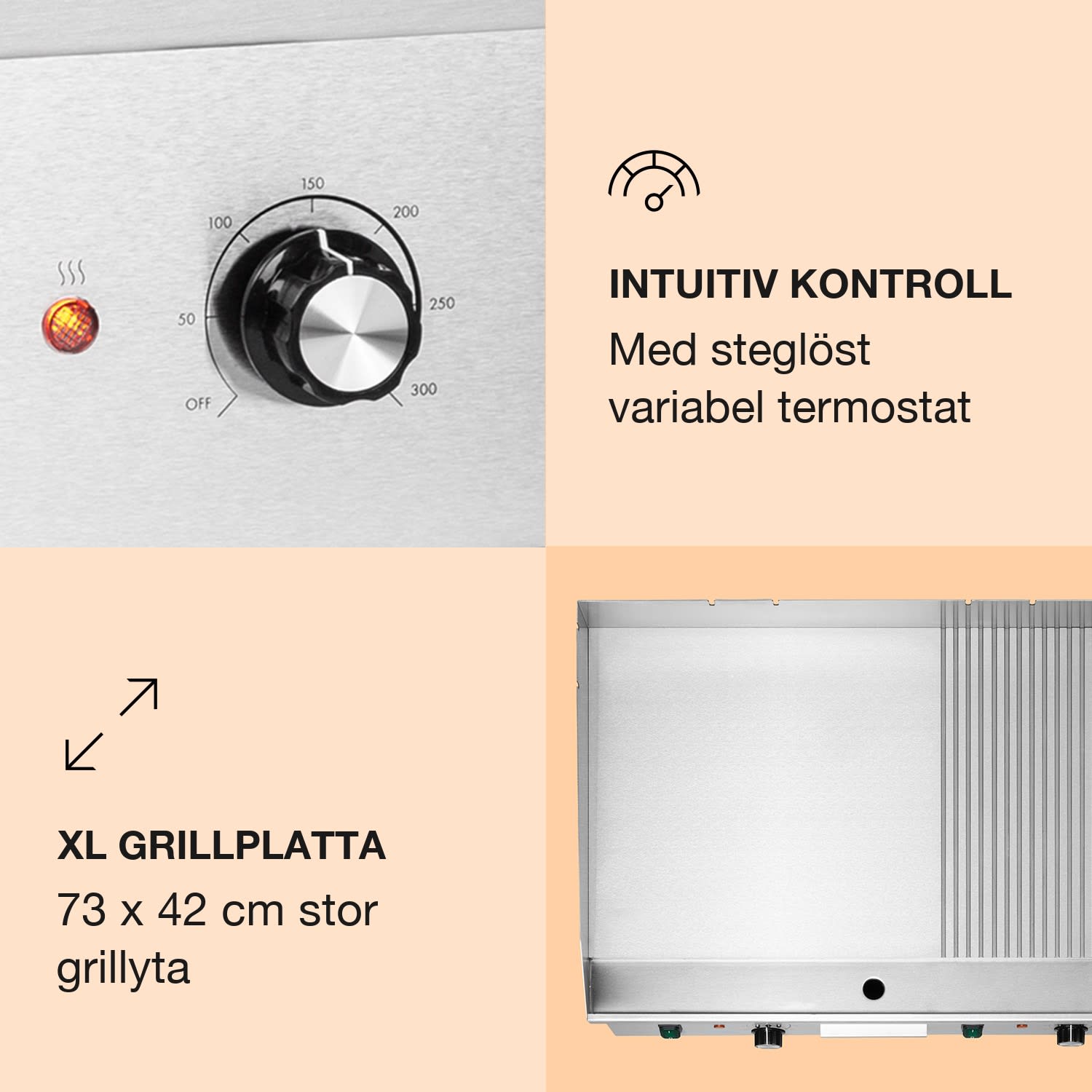 Grillmeile 4400 elgrill Plancha 2x2200W Grillplatta rostfritt stål slät och räfflad grillyta | Silver Metallic
