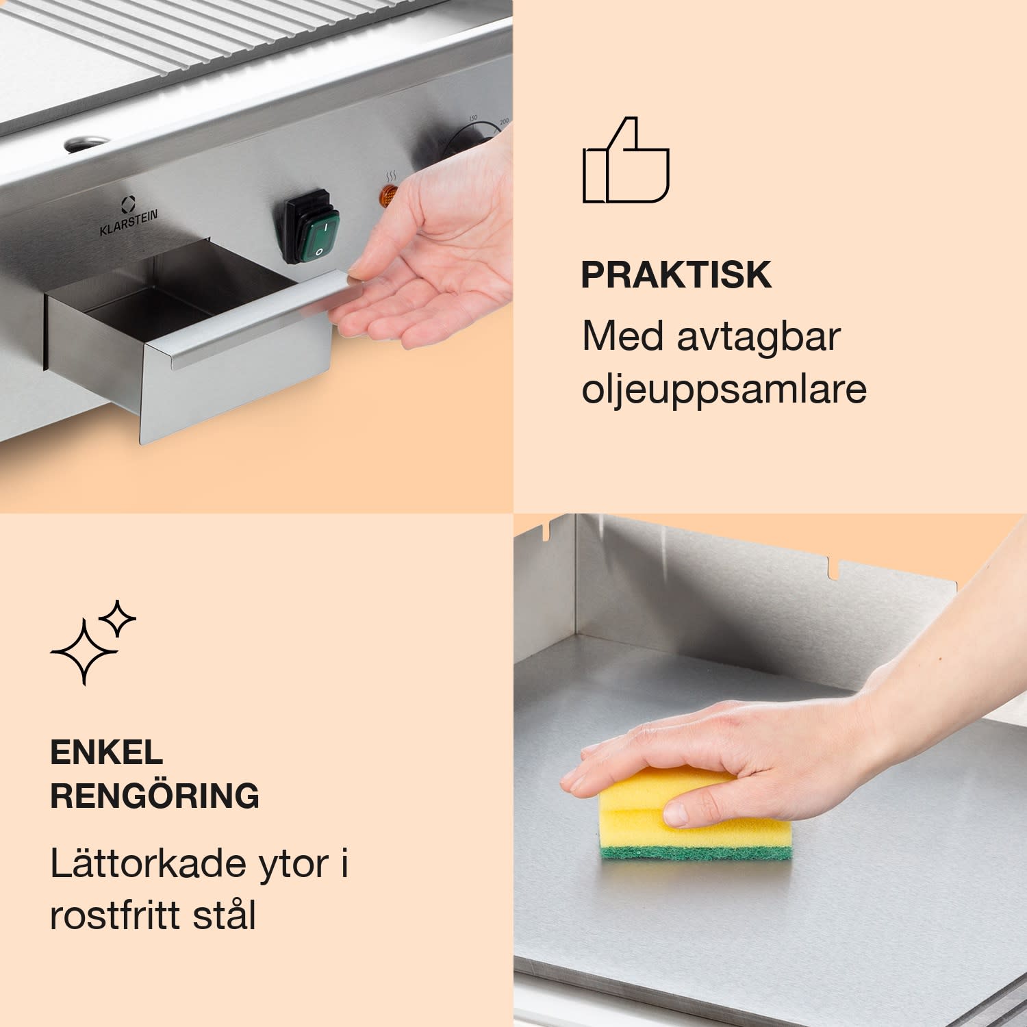 Grillmeile 4400 elgrill Plancha 2x2200W Grillplatta rostfritt stål slät och räfflad grillyta | Silver Metallic