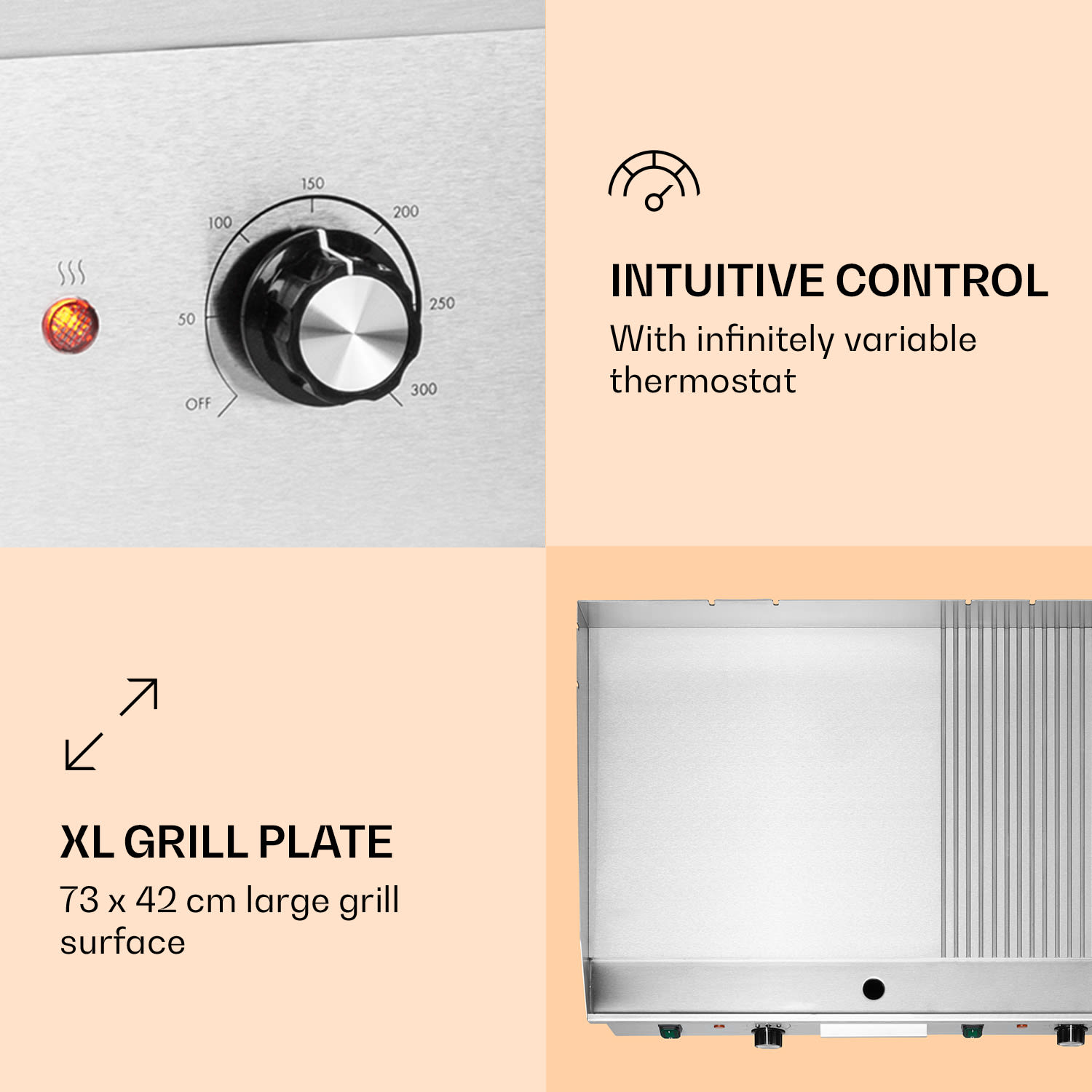 Grillmeile 4400, elektromos grill, 2 x 2200 W, rozsdamentes acél grill lap Sima és bordázott grill-lemez | Ezüst metál