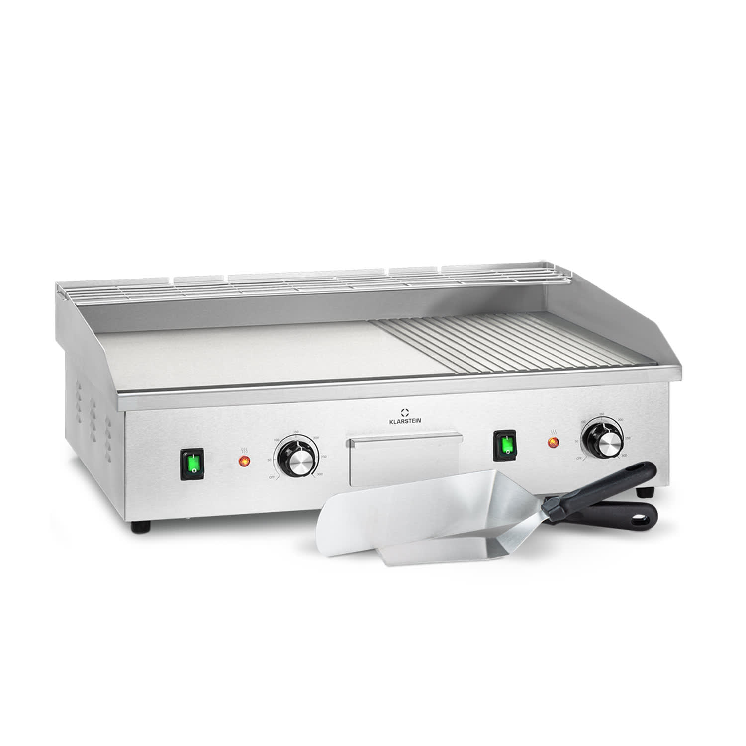 Plancha eléctrica Grillmeile 4400 2 x 2200W Placa de parrilla de acero inoxidable Superficie de la parrilla lisa y ondulada | Plata Metálica