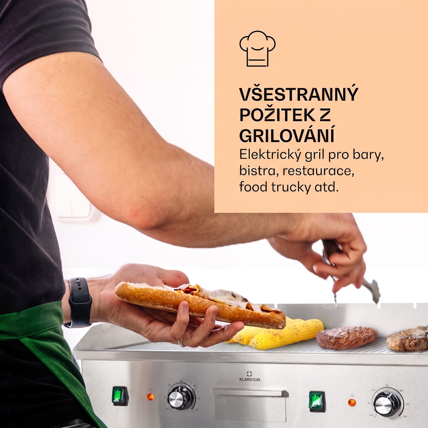 Grillmeile 4400, elektrický gril, Plancha, 2 x 2200W, grilovací deska z nerezové oceli Drážkovaná grilovací deska | Stříbrná metalíza