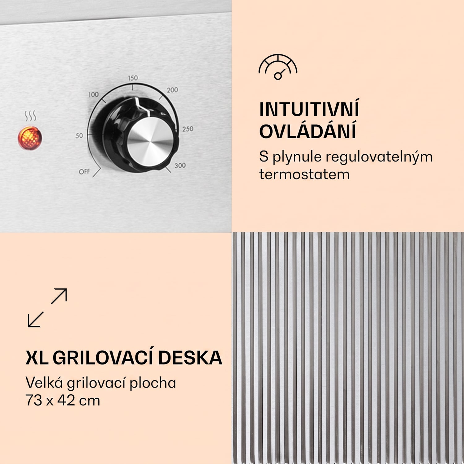 Grillmeile 4400, elektrický gril, Plancha, 2 x 2200W, grilovací deska z nerezové oceli Drážkovaná grilovací deska | Stříbrná metalíza