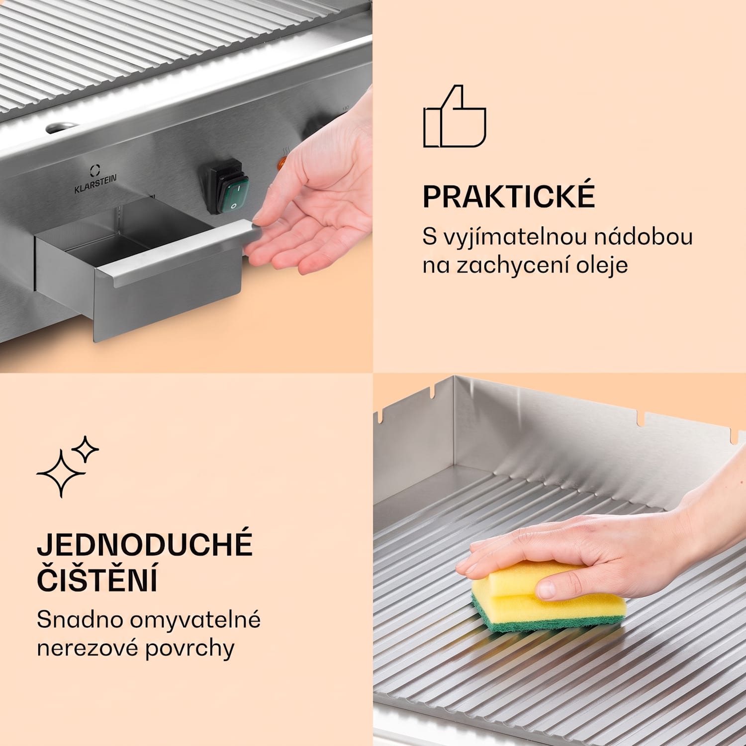 Grillmeile 4400, elektrický gril, Plancha, 2 x 2200W, grilovací deska z nerezové oceli Drážkovaná grilovací deska | Stříbrná metalíza