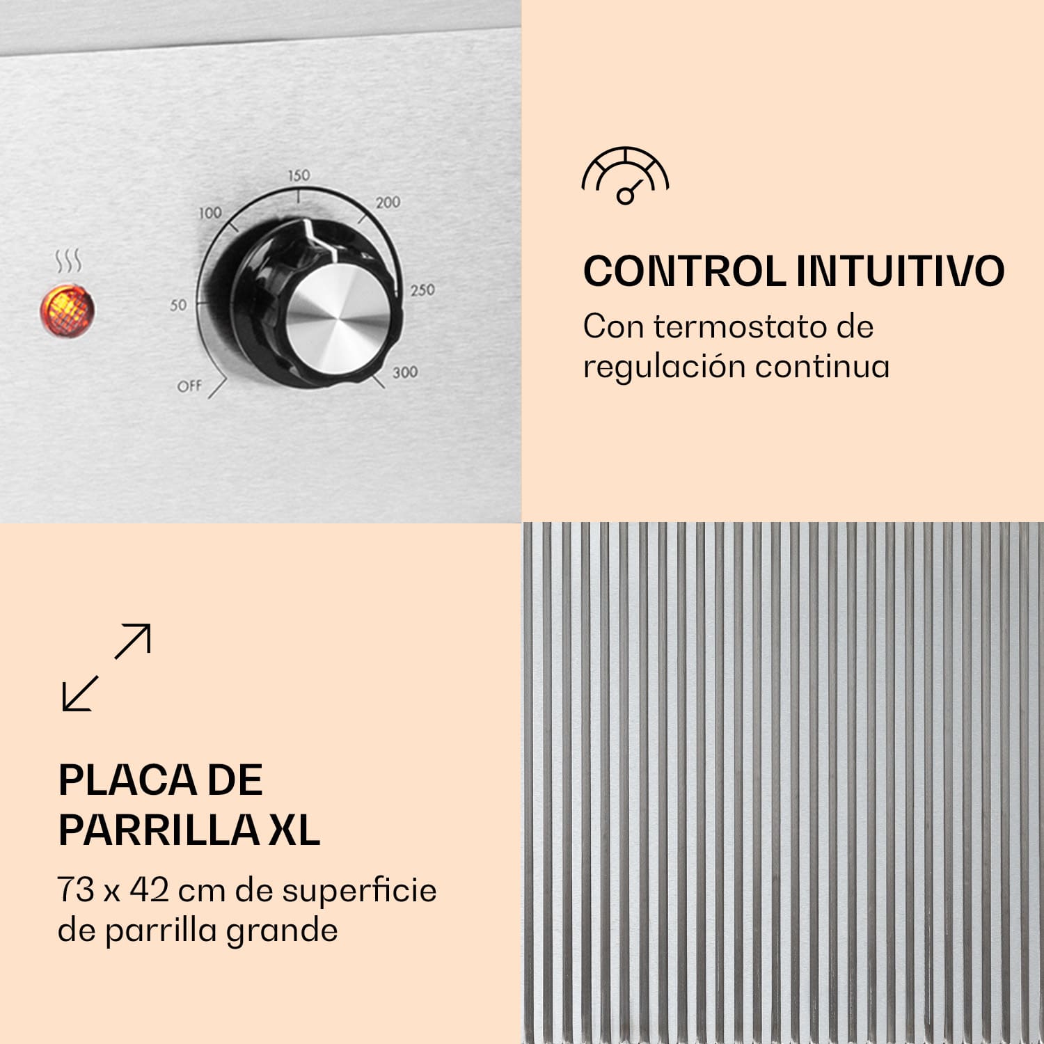 Plancha eléctrica Grillmeile 4400 2 x 2200W Placa de parrilla de acero inoxidable Superficie de la parrilla ondulada | Plata Metálica