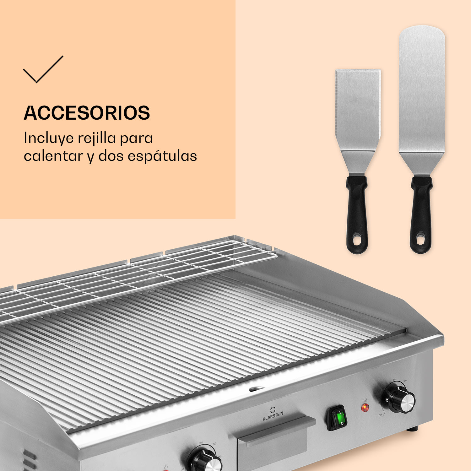 Plancha eléctrica Grillmeile 4400 2 x 2200W Placa de parrilla de acero inoxidable Superficie de la parrilla ondulada | Plata Metálica