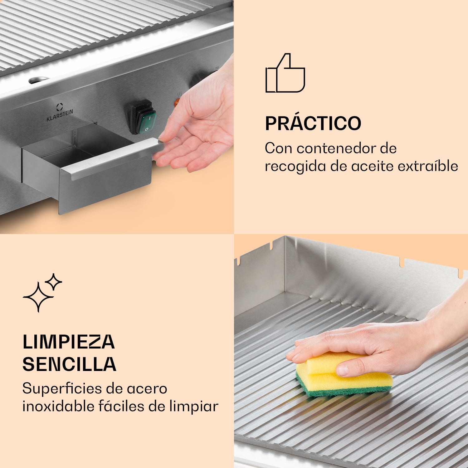 Plancha eléctrica Grillmeile 4400 2 x 2200W Placa de parrilla de acero inoxidable Superficie de la parrilla ondulada | Plata Metálica