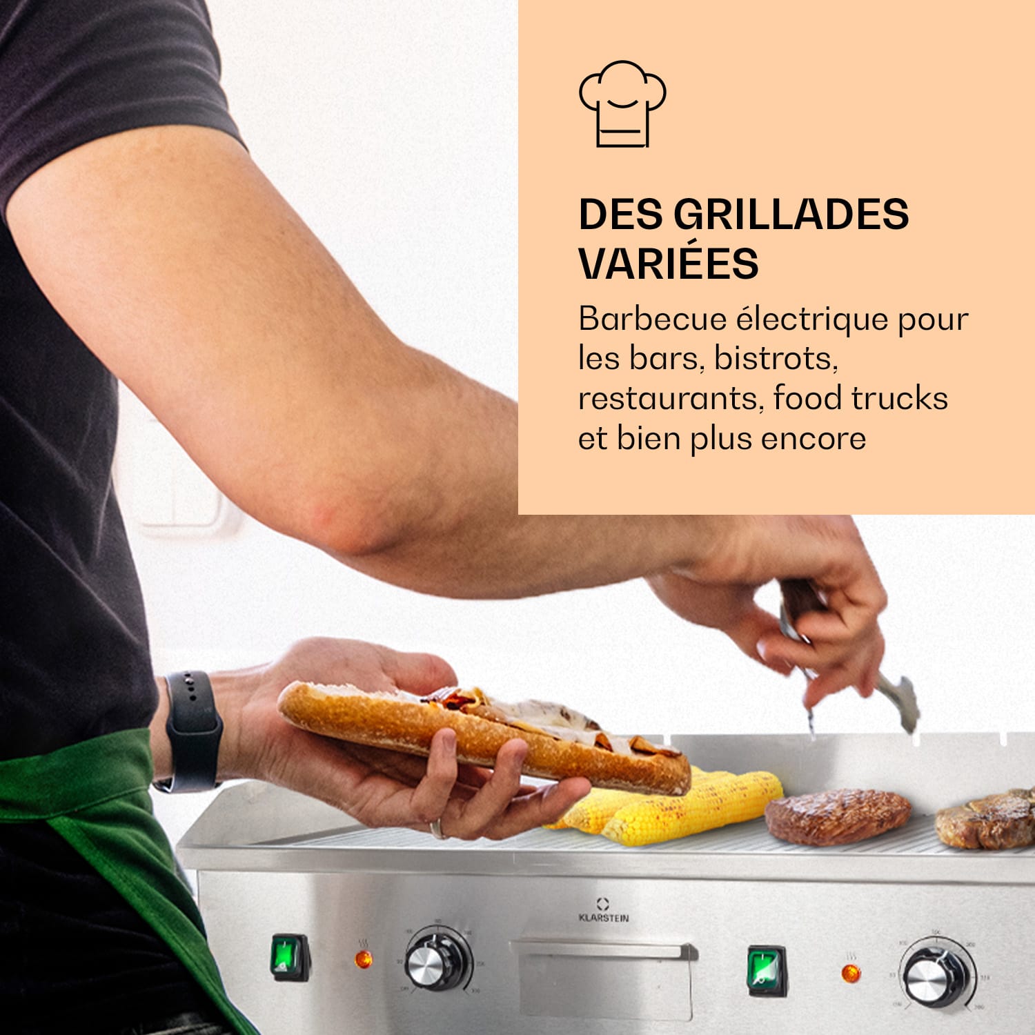 Grillmeile 4400 Barbecue électrique Plancha 2x2200W Plaque de cuisson Acier inoxydable Surface de gril nervurée | Argent Métallisé