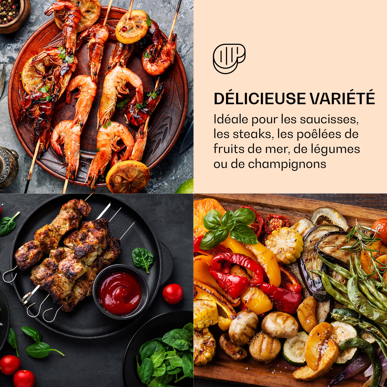Grillmeile 4400 elektrische grill plancha 2x2200W grillplaat roestvrij staal Geribbeld grilloppervlak | Zilver Metallic