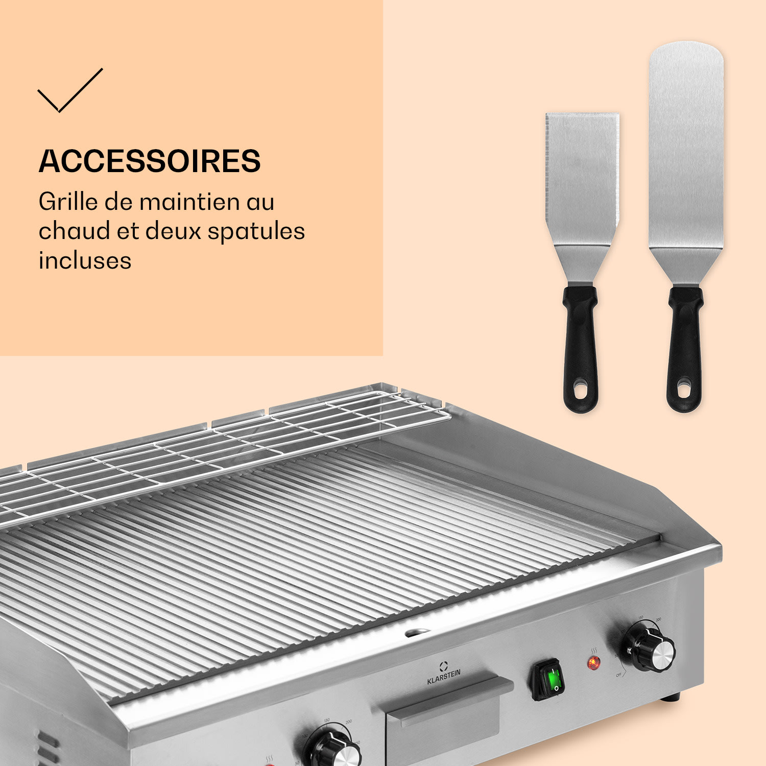 Grillmeile 4400 Barbecue électrique Plancha 2x2200W Plaque de cuisson Acier inoxydable Surface de gril nervurée | Argent Métallisé